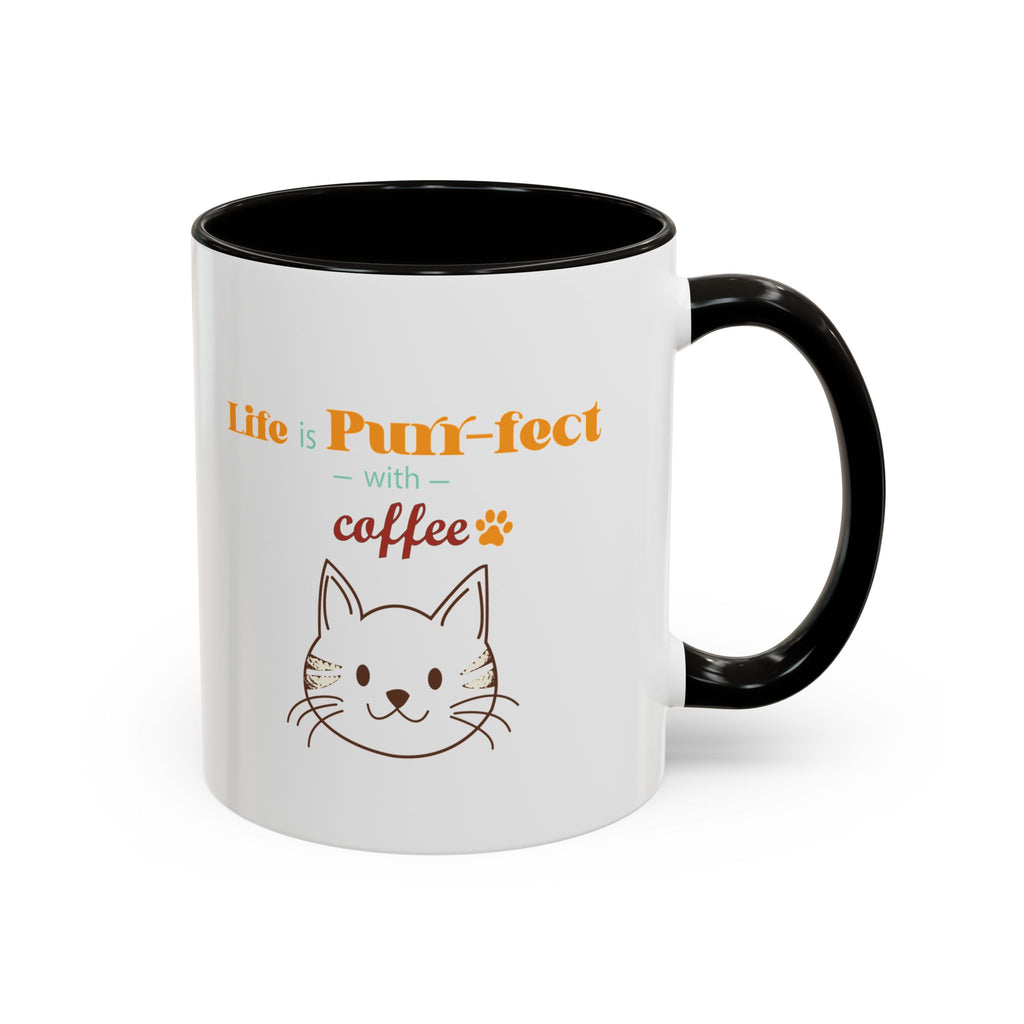 Life Is Purr-fect Coffee Mug — Colorful Cat Lover Ceramic Mug (11oz, 15oz)