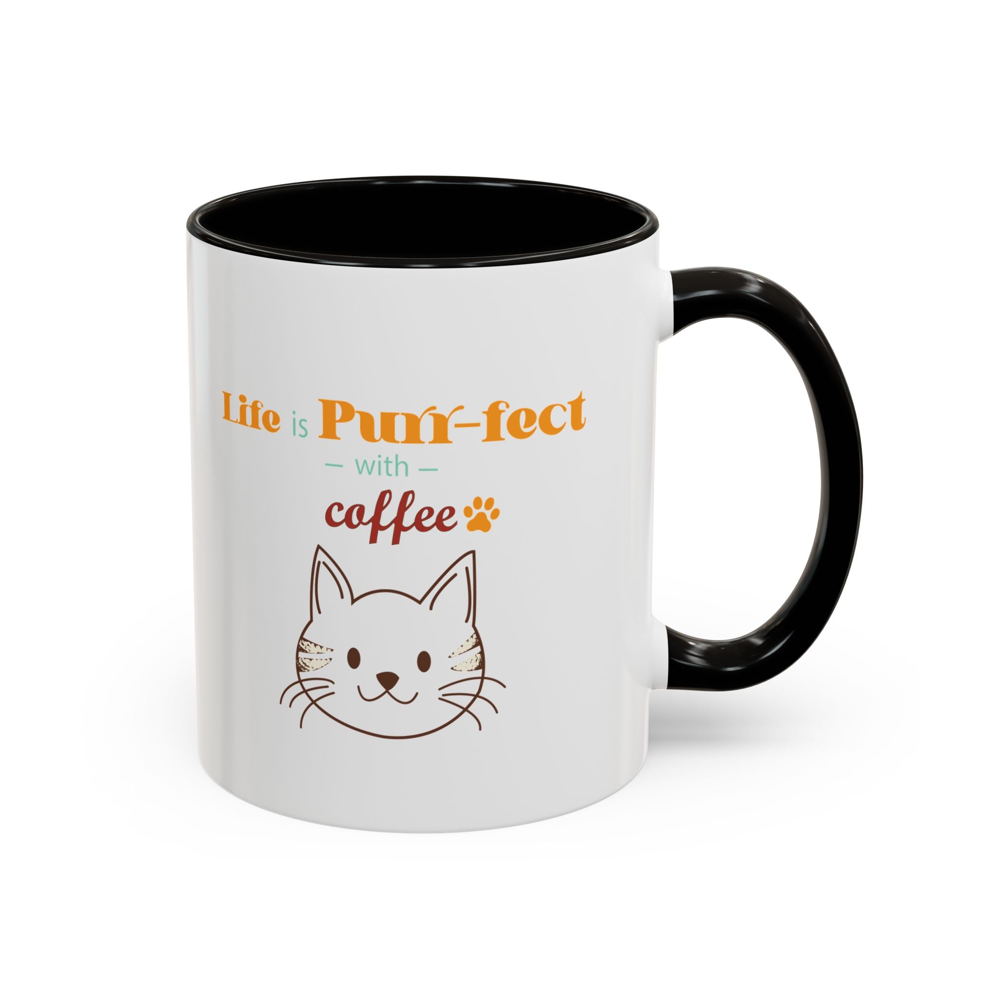 Life Is Purr-fect Coffee Mug — Colorful Cat Lover Ceramic Mug (11oz, 15oz)