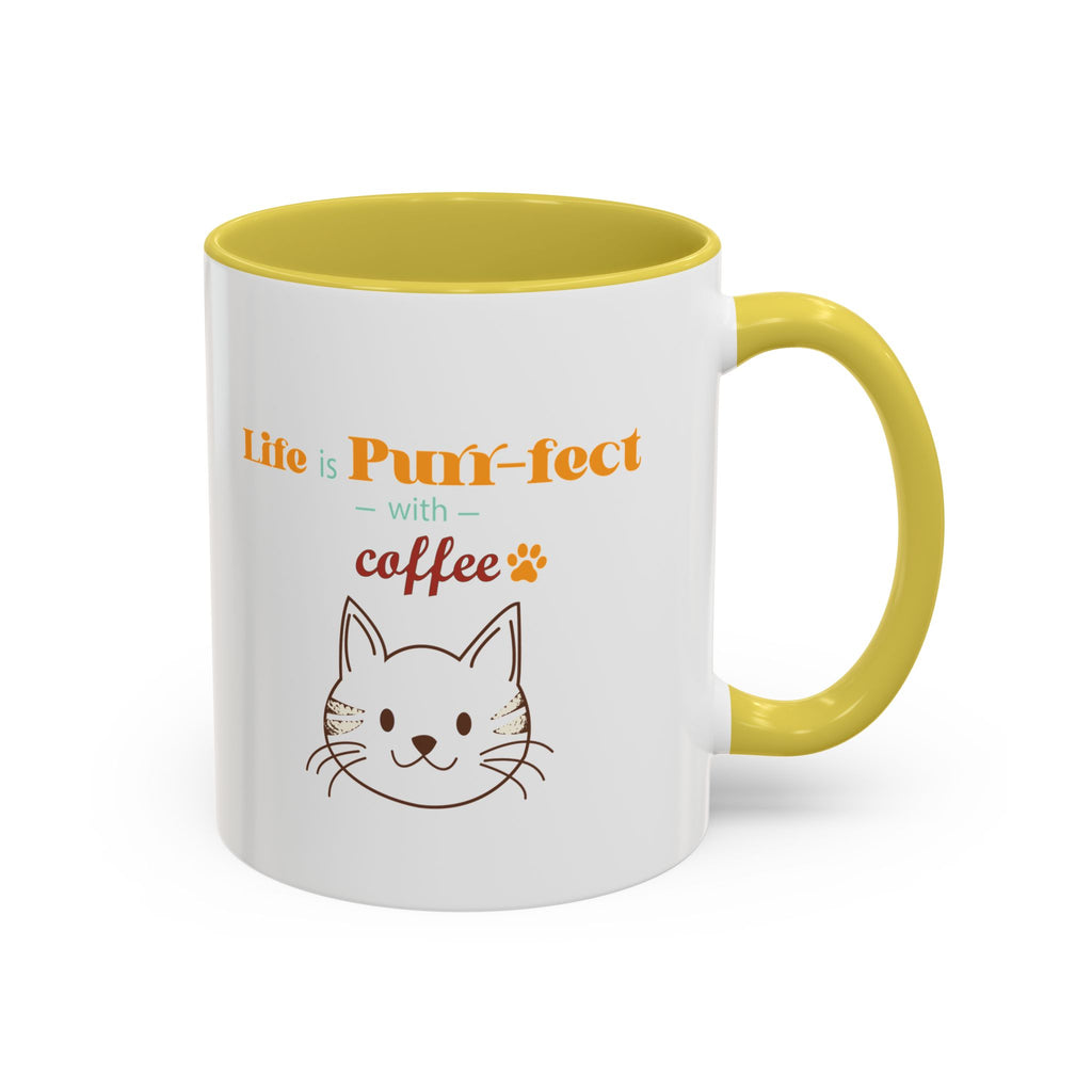 Life Is Purr-fect Coffee Mug — Colorful Cat Lover Ceramic Mug (11oz, 15oz)