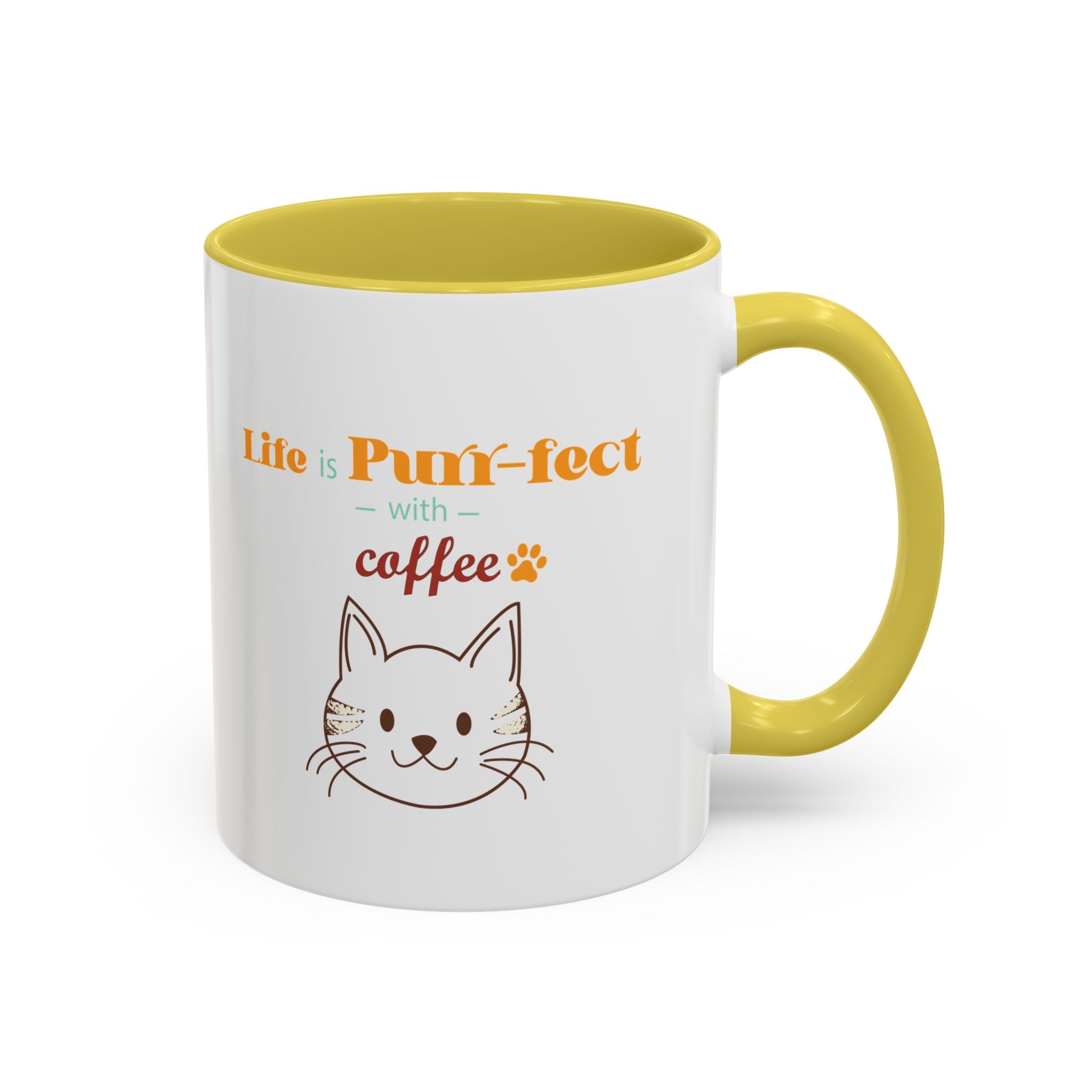 Life Is Purr-fect Coffee Mug — Colorful Cat Lover Ceramic Mug (11oz, 15oz)