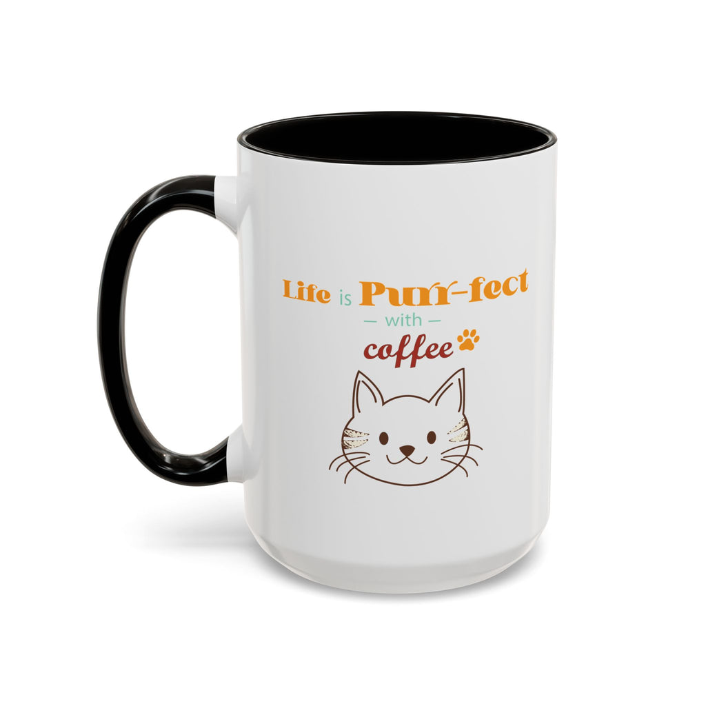 Life Is Purr-fect Coffee Mug — Colorful Cat Lover Ceramic Mug (11oz, 15oz)
