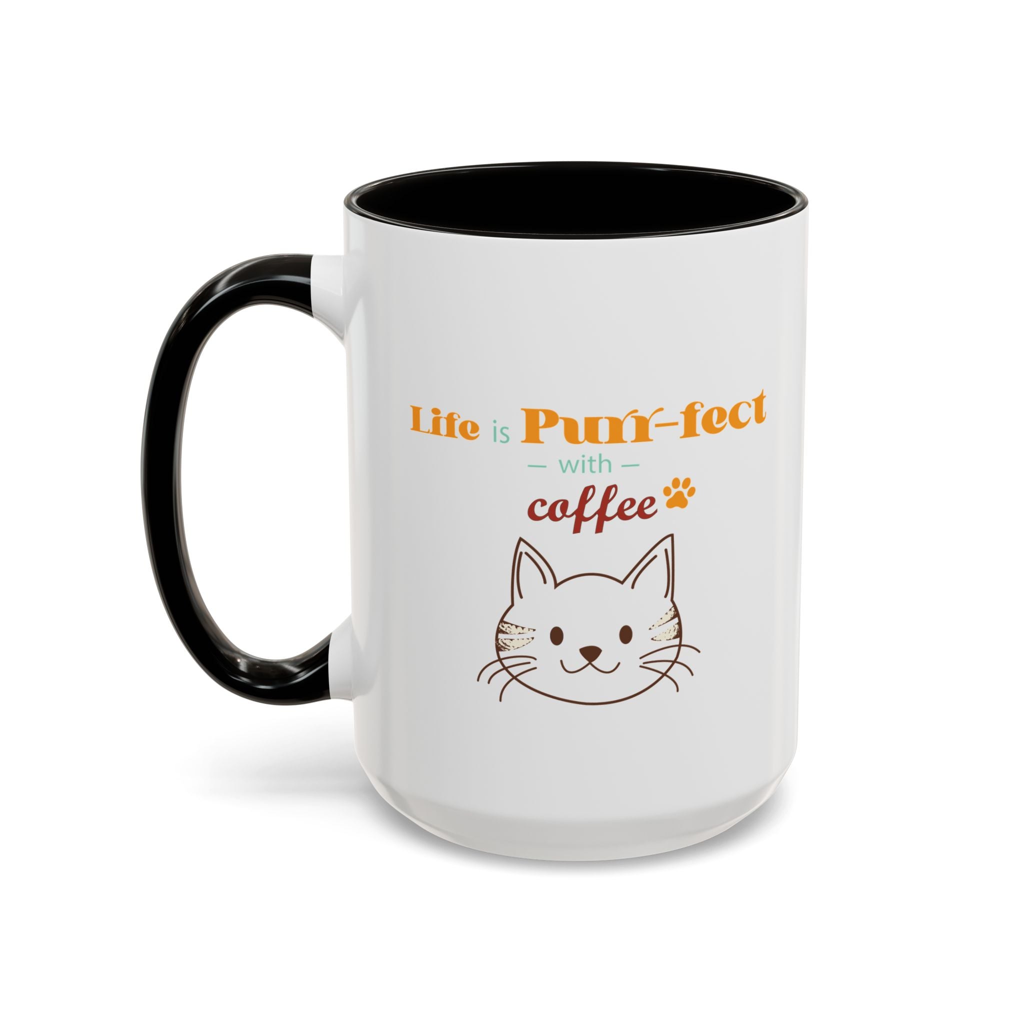 Life Is Purr-fect Coffee Mug — Colorful Cat Lover Ceramic Mug (11oz, 15oz)