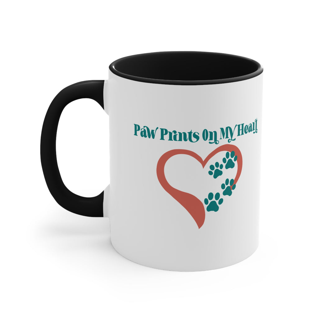 Paw Prints On My Heart Accent Mug — Cute Pet Lover Coffee Cup