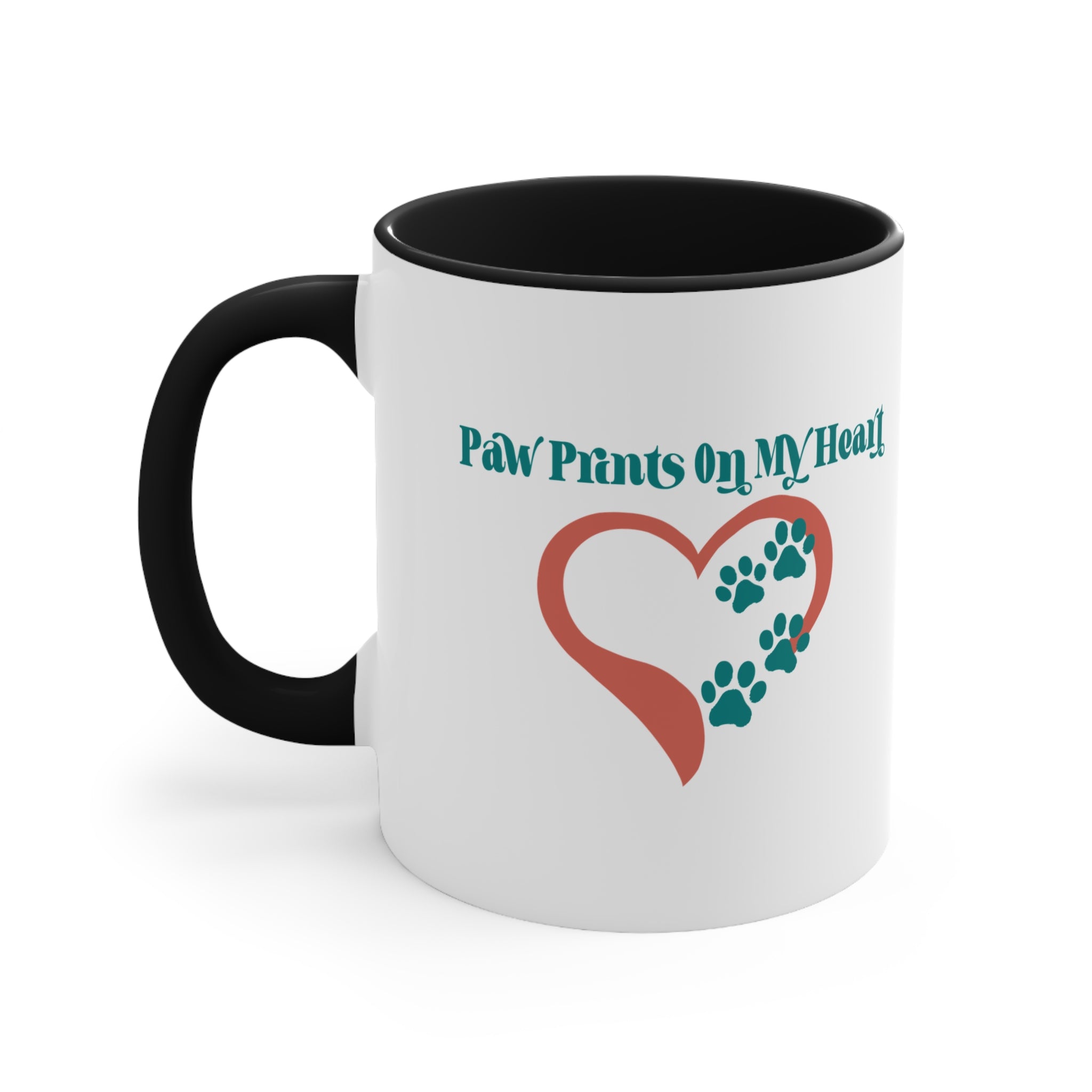 Paw Prints On My Heart Accent Mug — Cute Pet Lover Coffee Cup