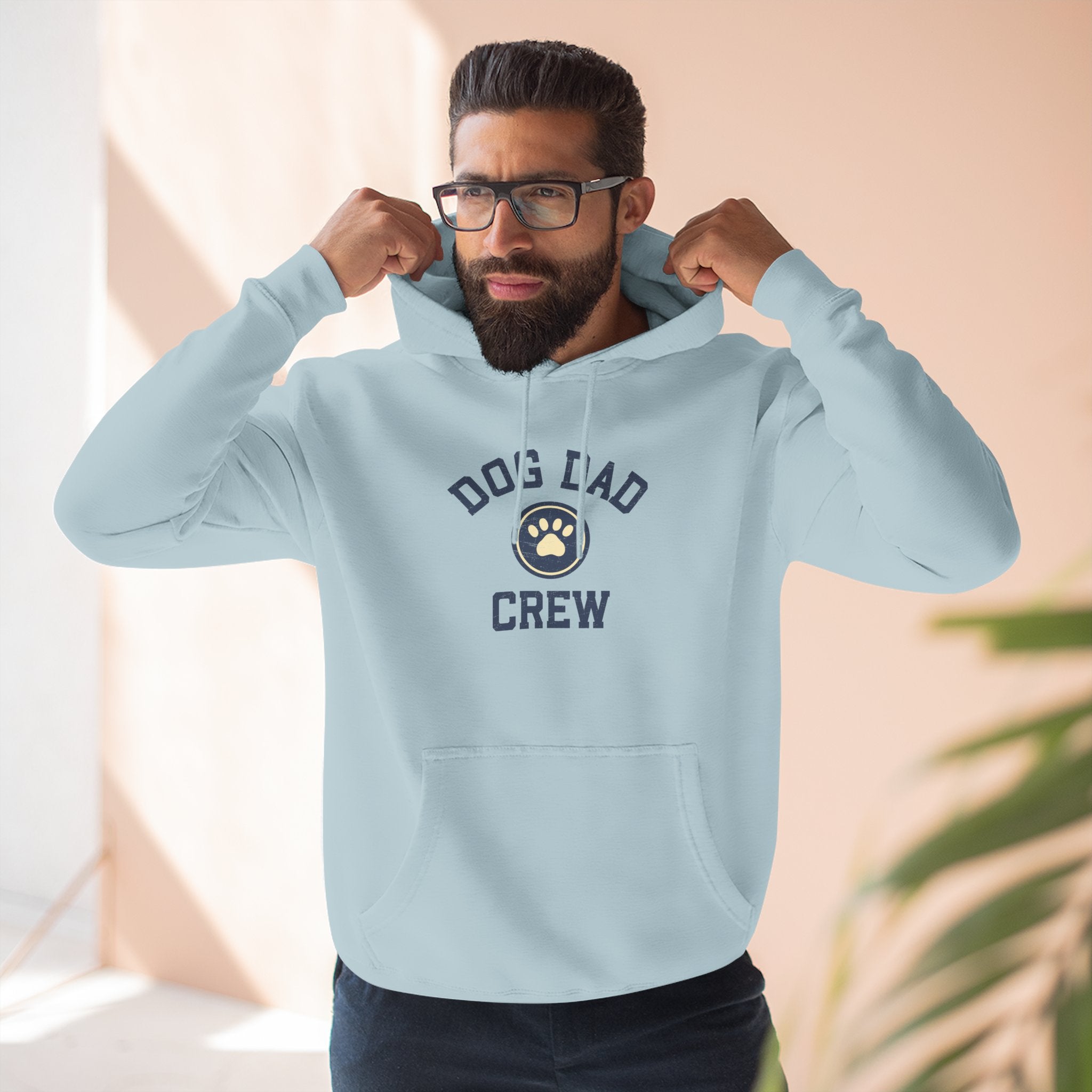Retro Dog Dad Crew Three-Panel Fleece Hoodie | Dog Lover Vintage Design