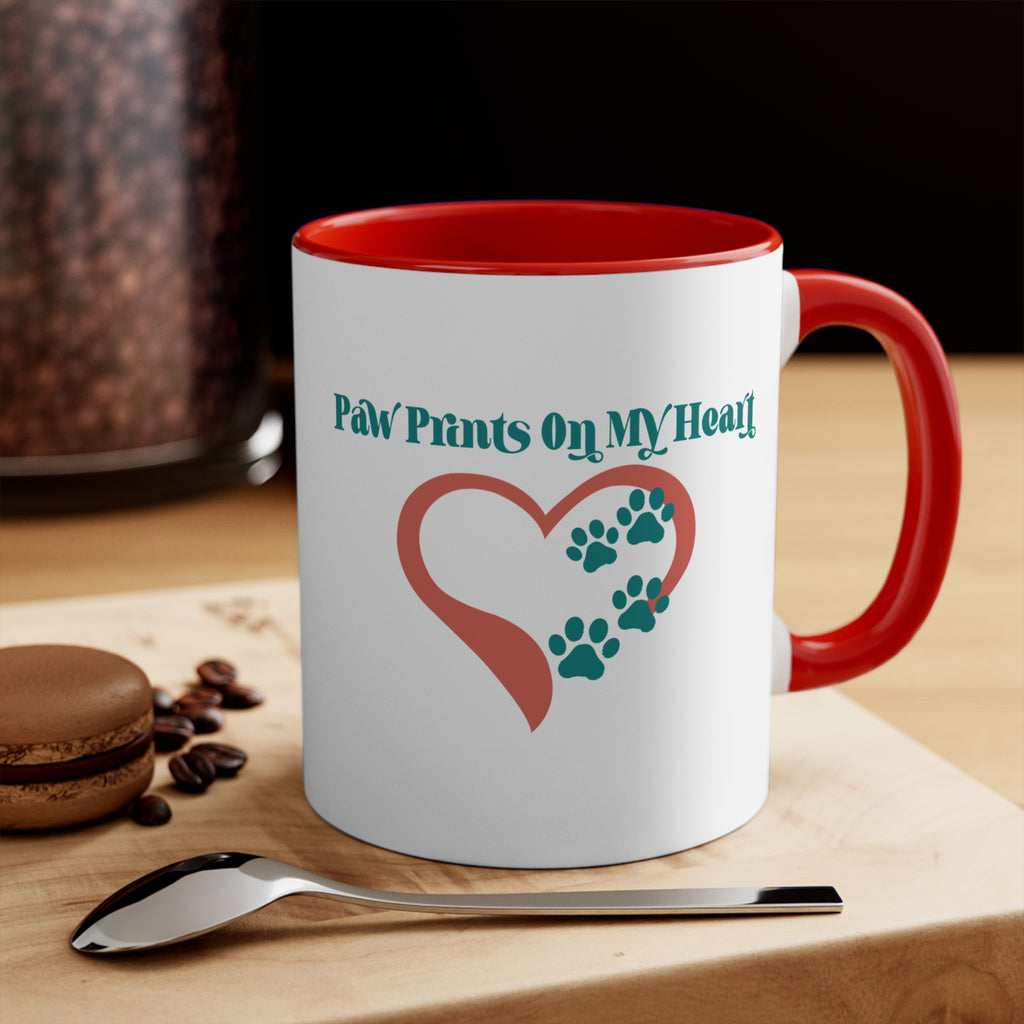 Paw Prints On My Heart Accent Mug — Cute Pet Lover Coffee Cup