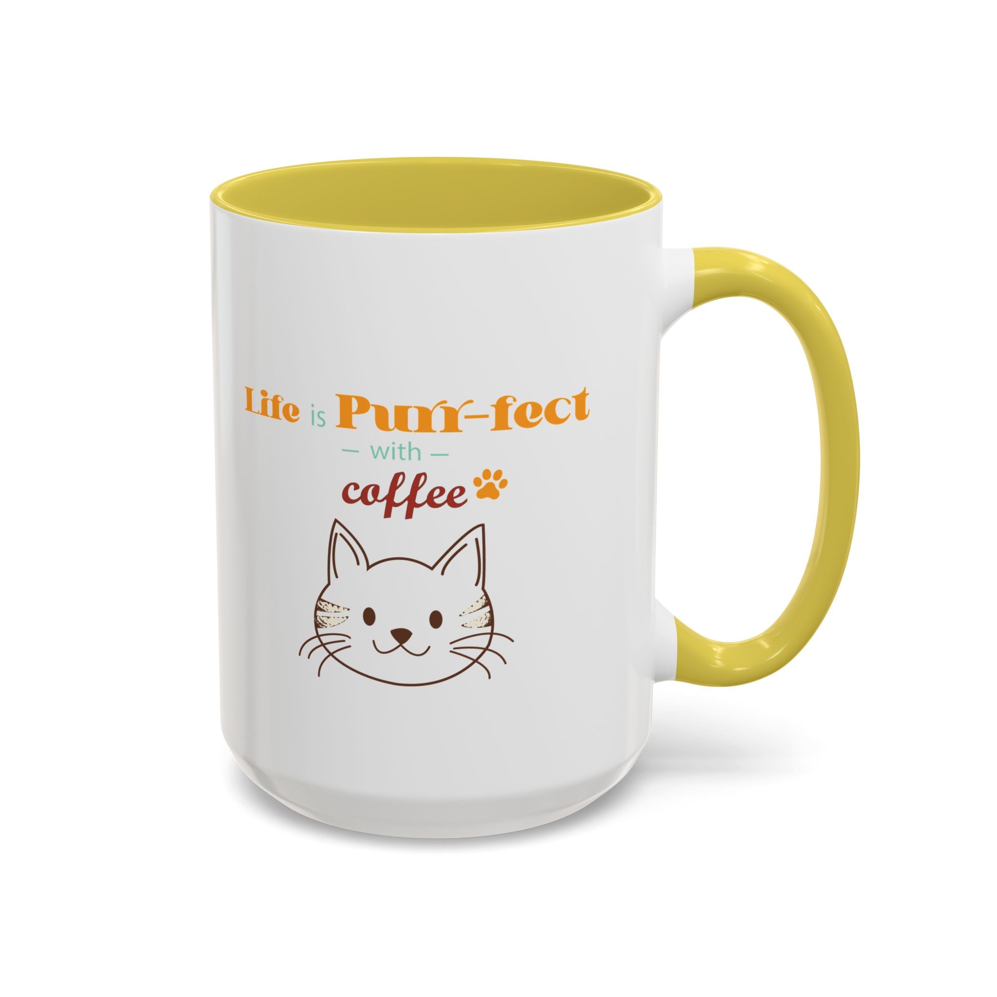 Life Is Purr-fect Coffee Mug — Colorful Cat Lover Ceramic Mug (11oz, 15oz)