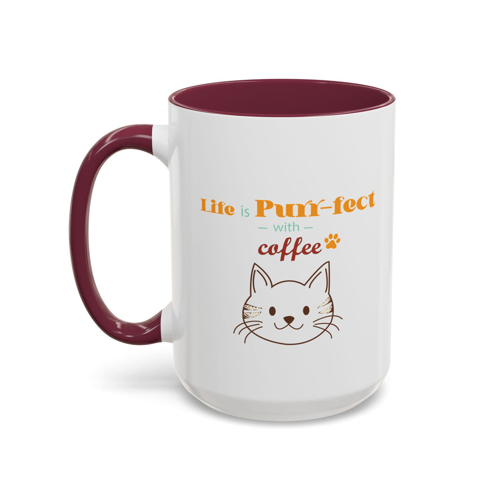 Life Is Purr-fect Coffee Mug — Colorful Cat Lover Ceramic Mug (11oz, 15oz)