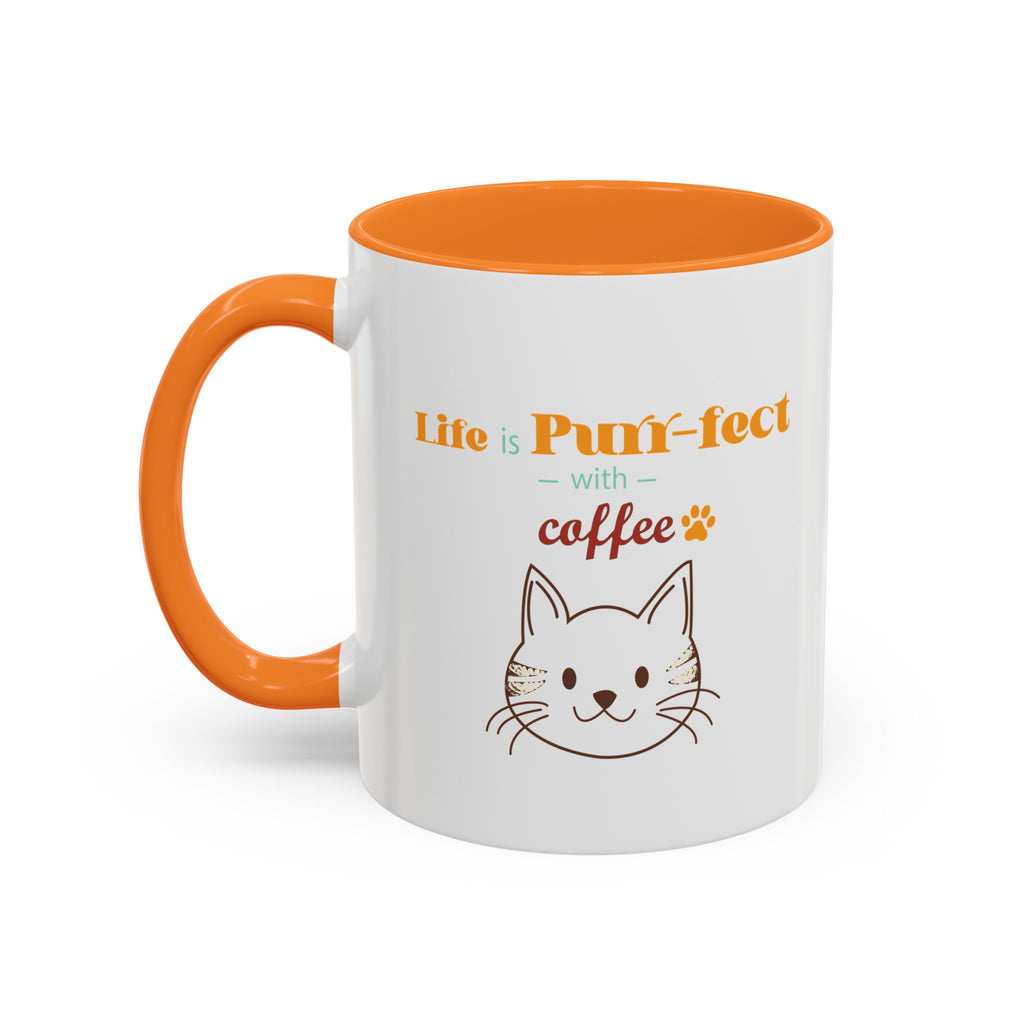 Life Is Purr-fect Coffee Mug — Colorful Cat Lover Ceramic Mug (11oz, 15oz)