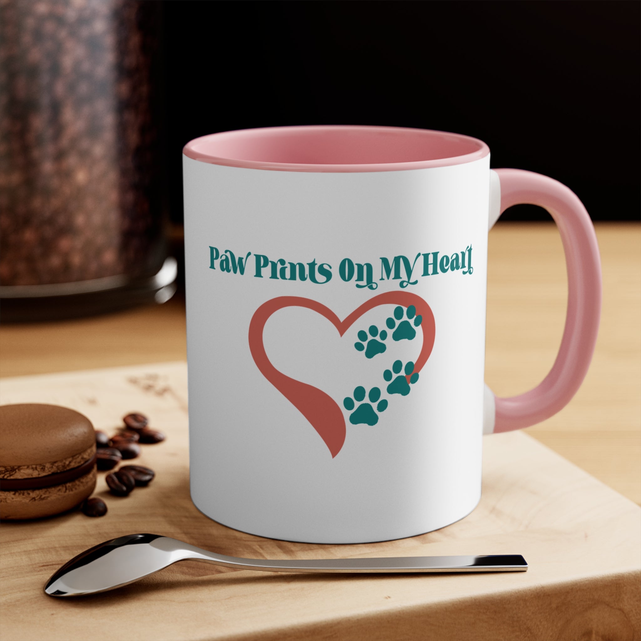 Paw Prints On My Heart Accent Mug — Cute Pet Lover Coffee Cup