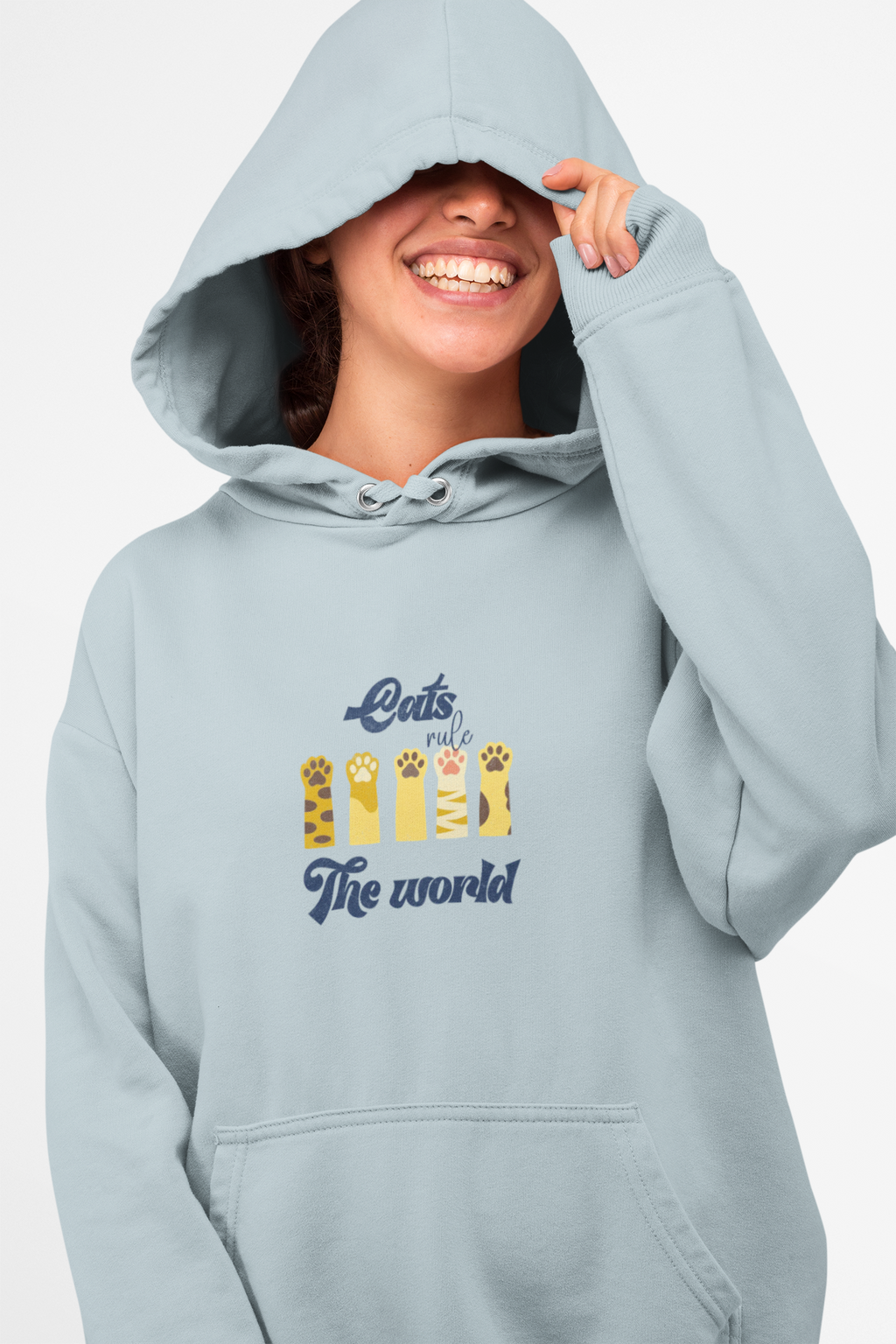 Distressed Retro Cat Lover Three-Panel Fleece Hoodie
