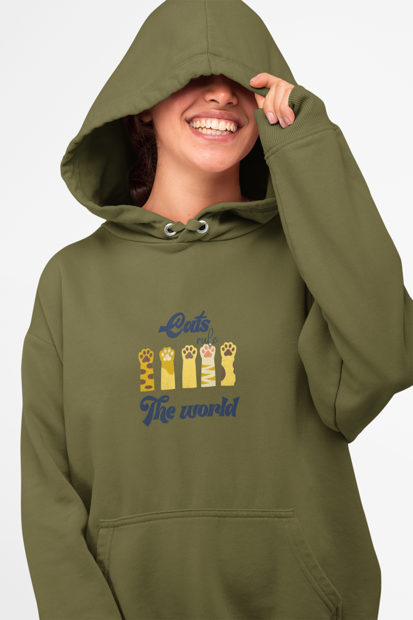 Distressed Retro Cat Lover Three-Panel Fleece Hoodie