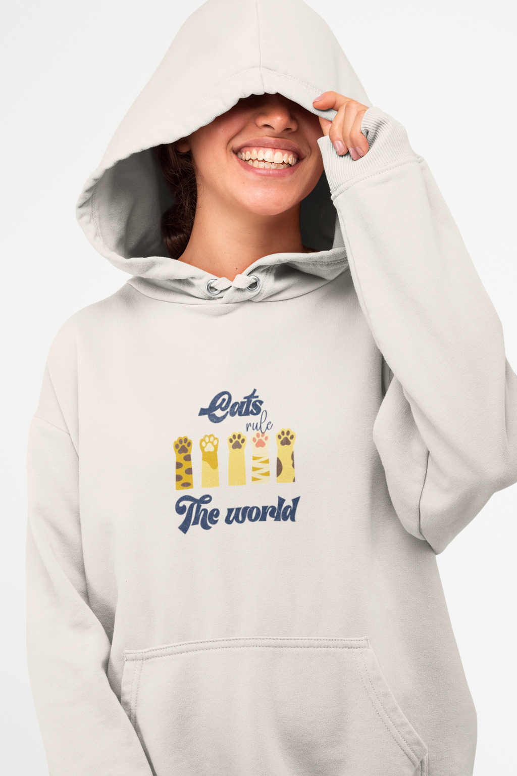 Distressed Retro Cat Lover Three-Panel Fleece Hoodie