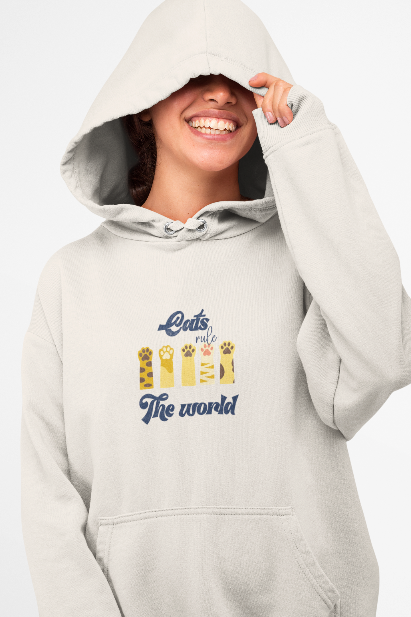 Distressed Retro Cat Lover Three-Panel Fleece Hoodie