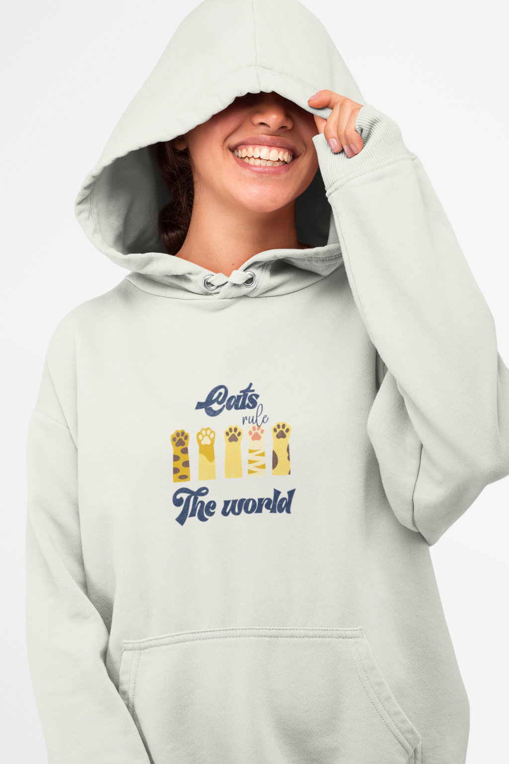 Distressed Retro Cat Lover Three-Panel Fleece Hoodie
