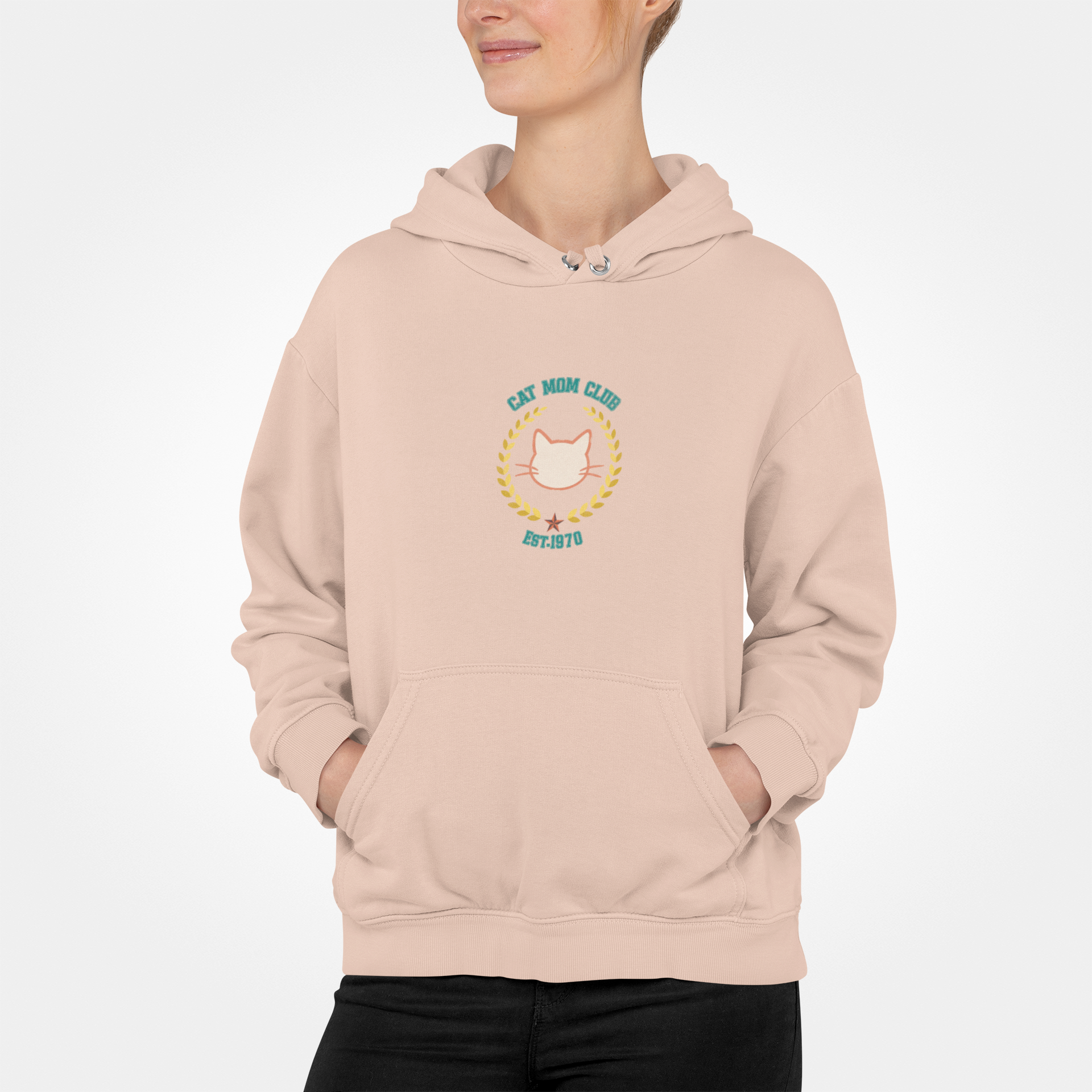Retro Cat Mom design Three-Panel Fleece Hoodie | Vintage Cat Lover