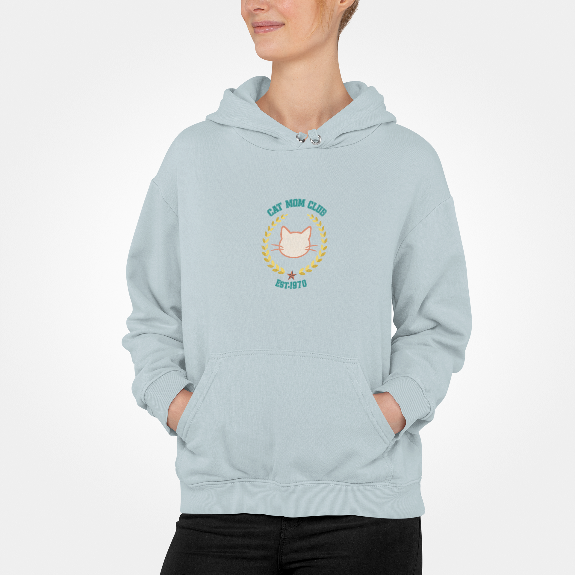 Retro Cat Mom design Three-Panel Fleece Hoodie | Vintage Cat Lover