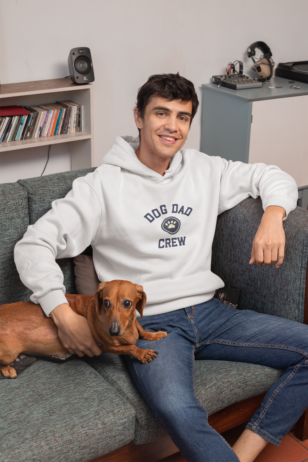 Retro Dog Dad Crew Three-Panel Fleece Hoodie | Dog Lover Vintage Design