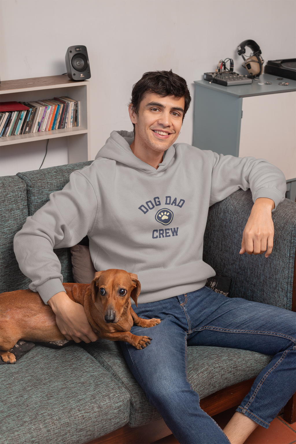 Retro Dog Dad Crew Three-Panel Fleece Hoodie | Dog Lover Vintage Design