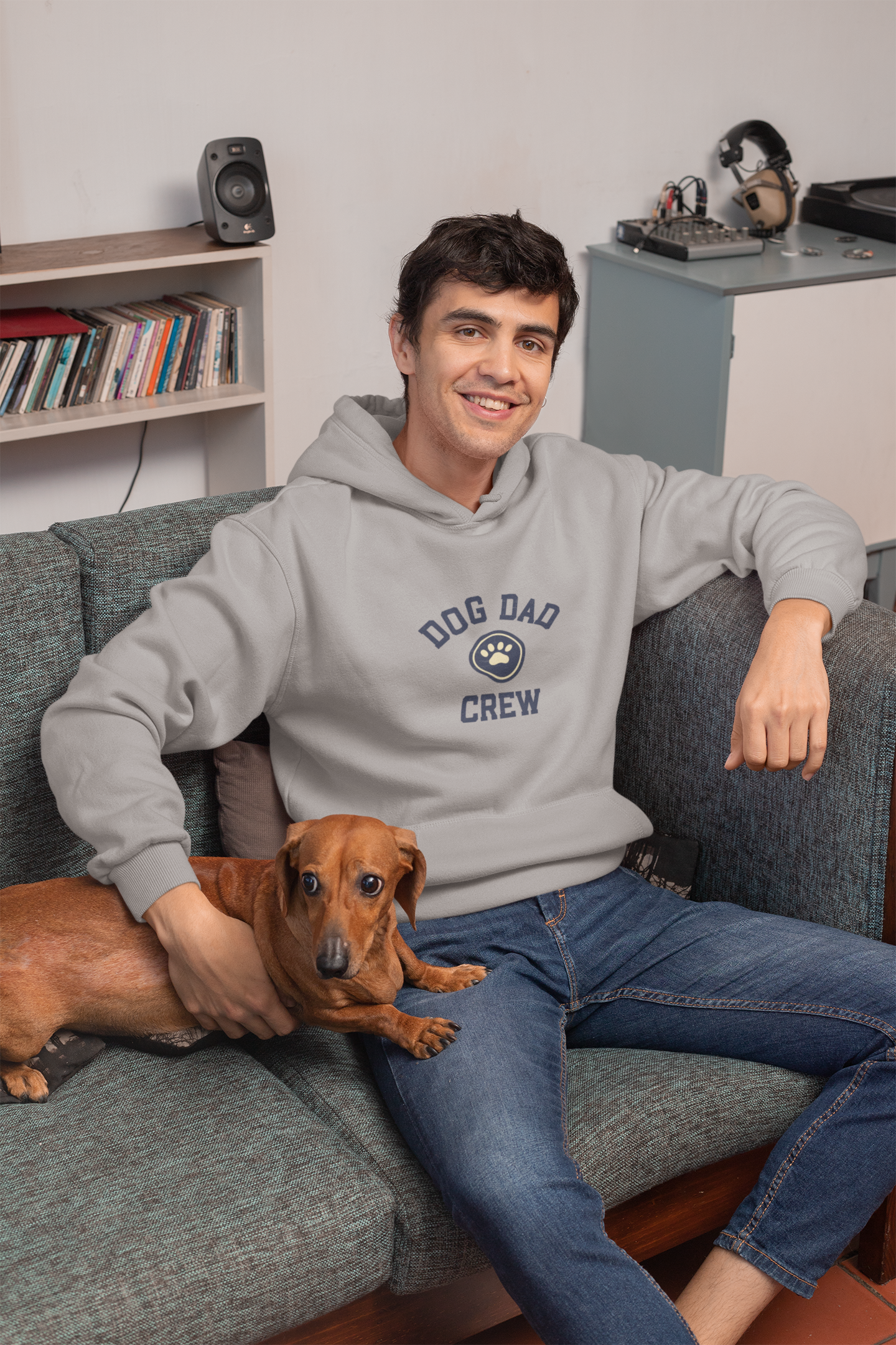 Retro Dog Dad Crew Three-Panel Fleece Hoodie | Dog Lover Vintage Design