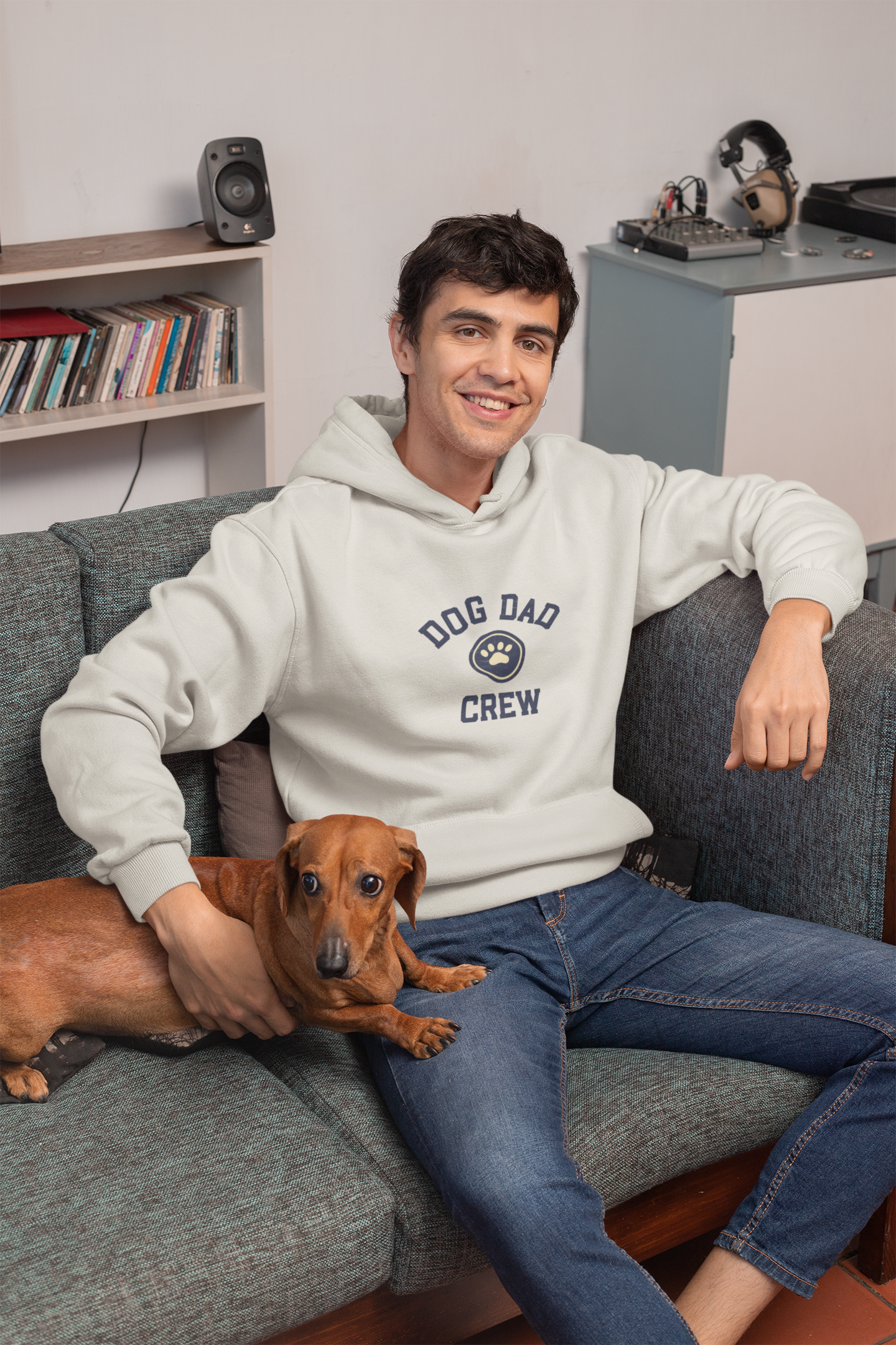 Retro Dog Dad Crew Three-Panel Fleece Hoodie | Dog Lover Vintage Design