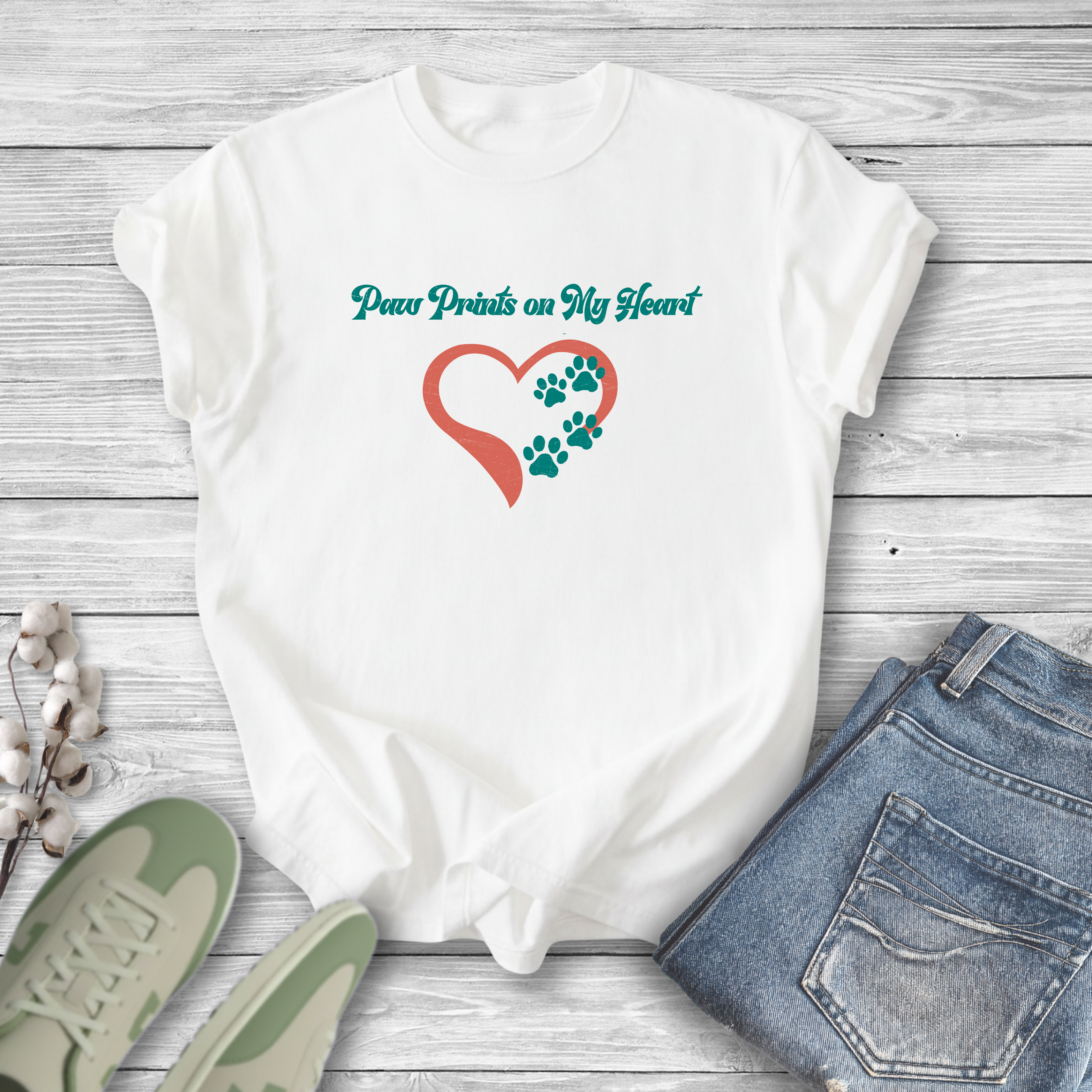 Retro Pet Lover Paw Prints On My Heart T-Shirt