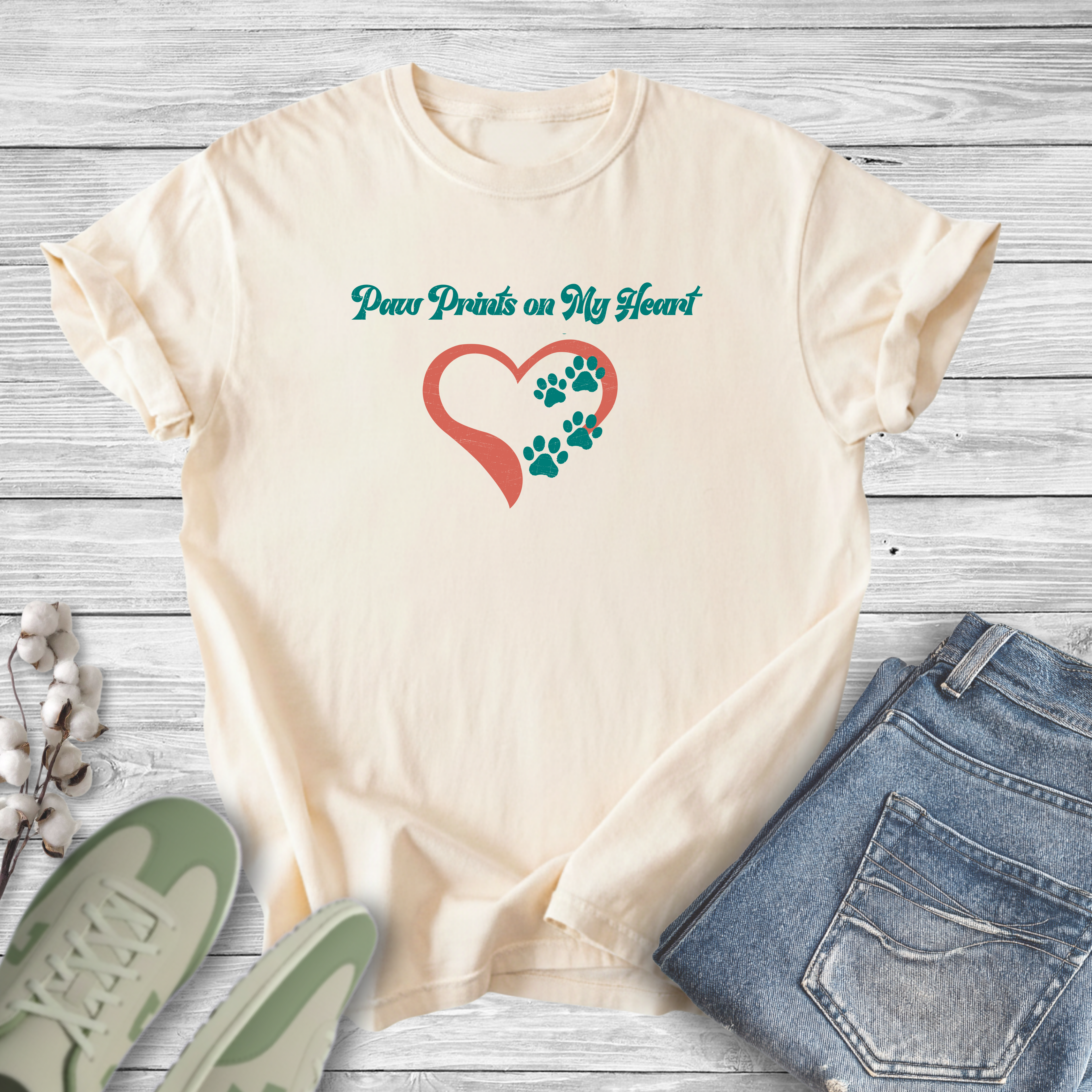 Retro Pet Lover Paw Prints On My Heart T-Shirt