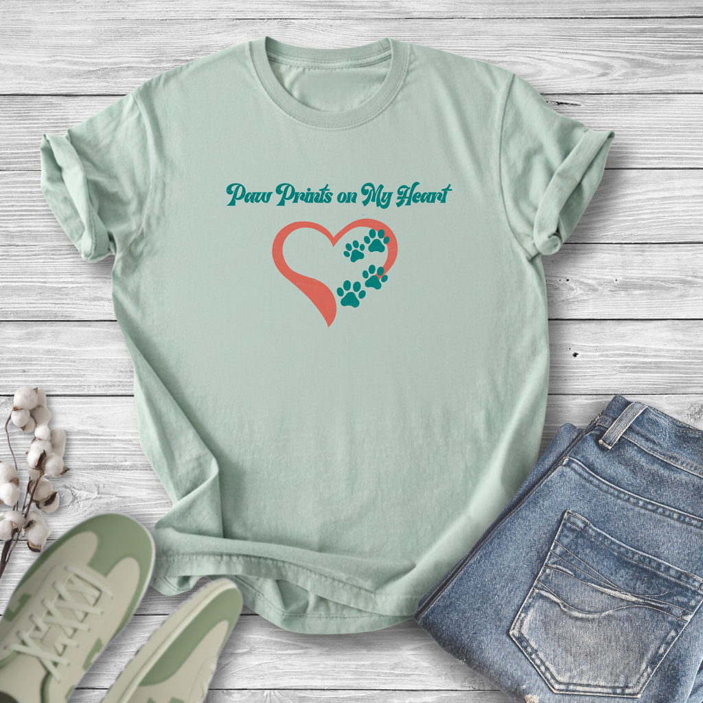 Retro Pet Lover Paw Prints On My Heart T-Shirt