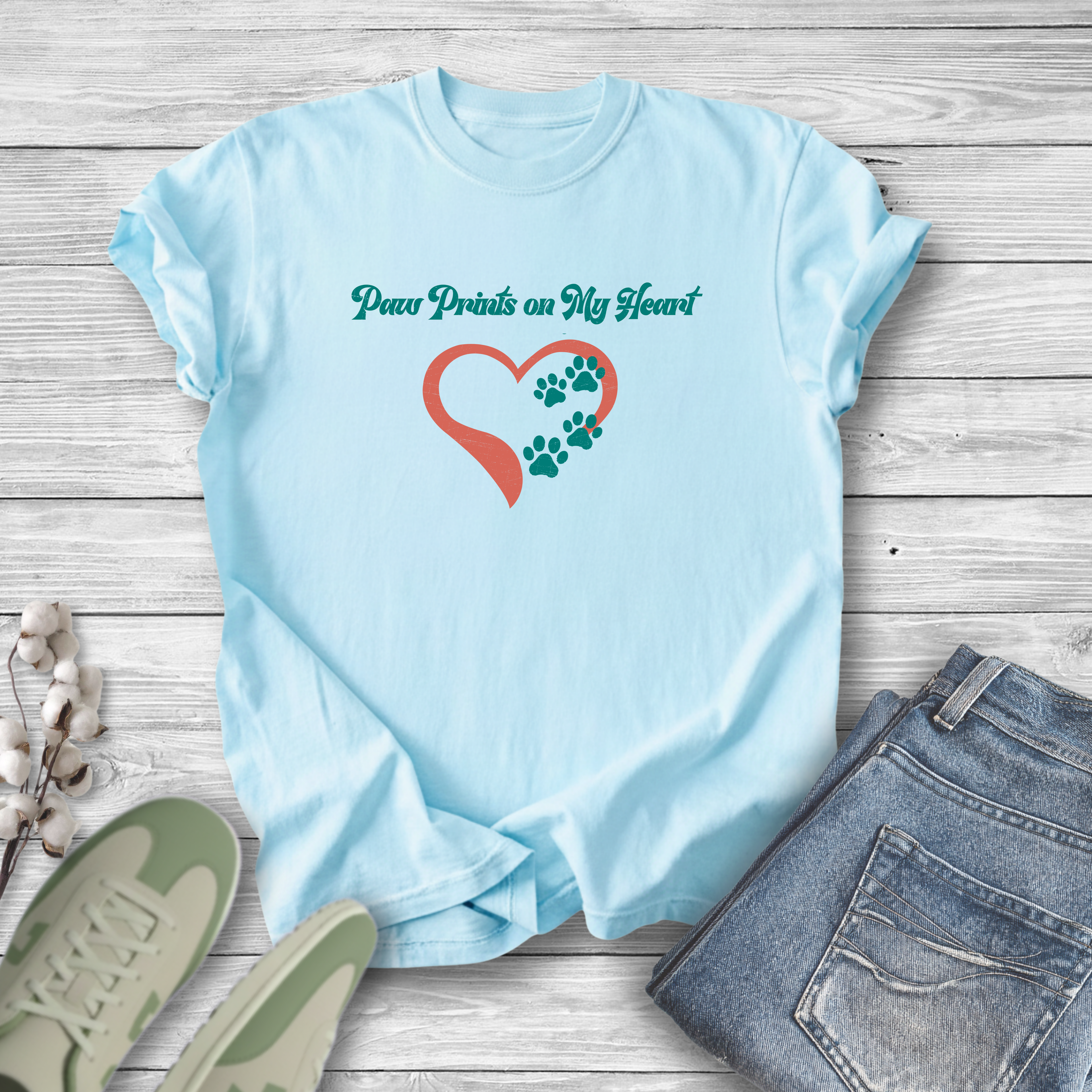 Retro Pet Lover Paw Prints On My Heart T-Shirt