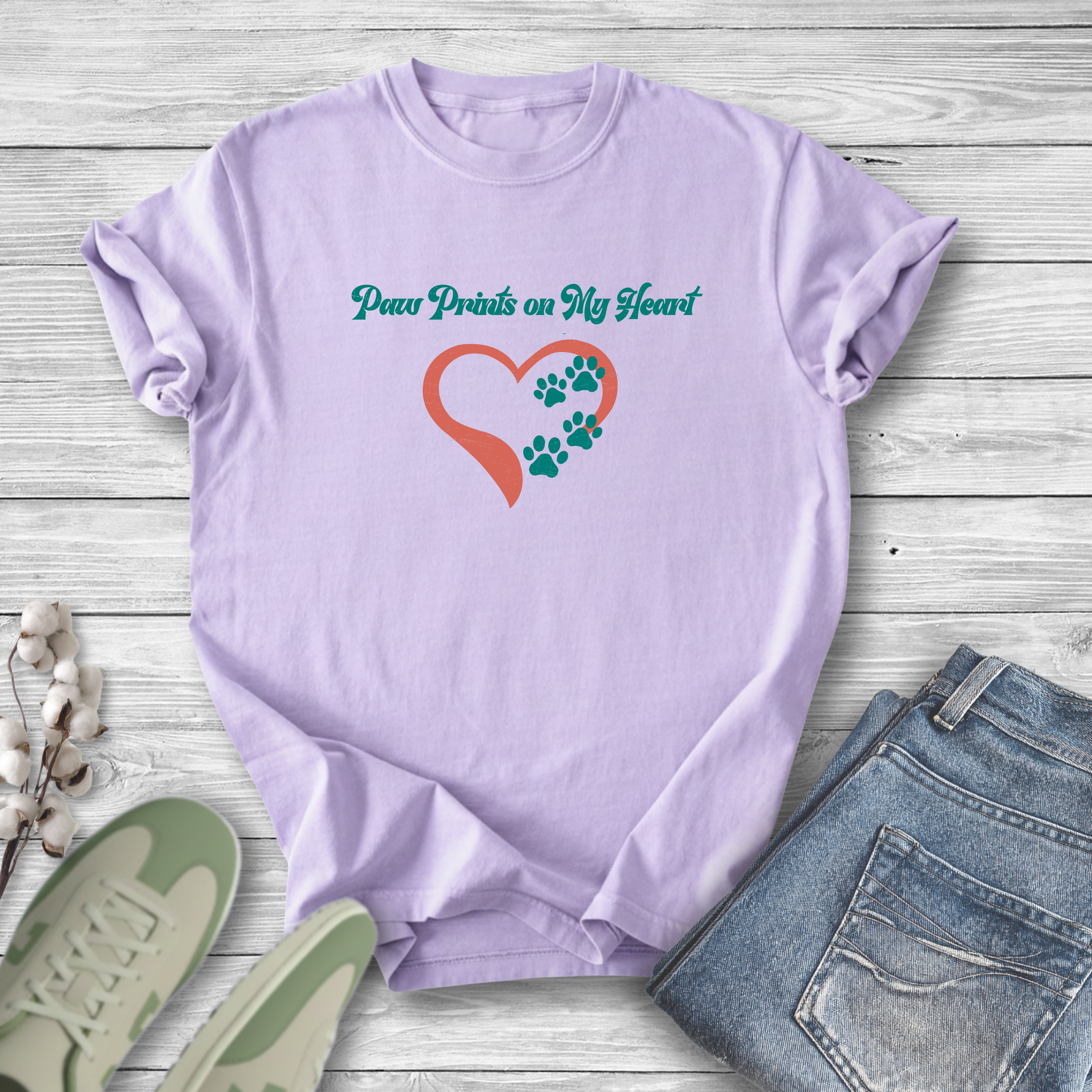 Retro Pet Lover Paw Prints On My Heart T-Shirt