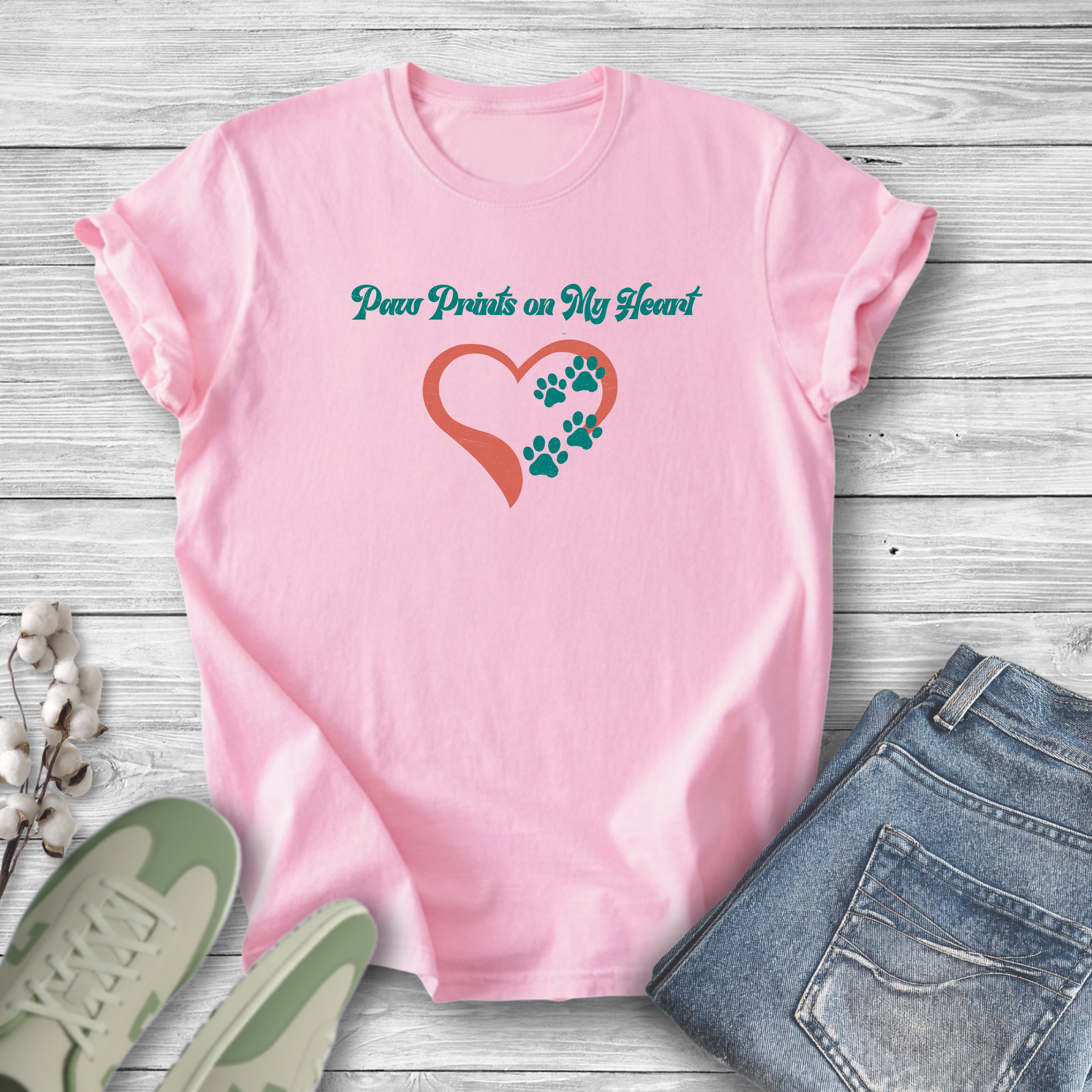 Retro Pet Lover Paw Prints On My Heart T-Shirt
