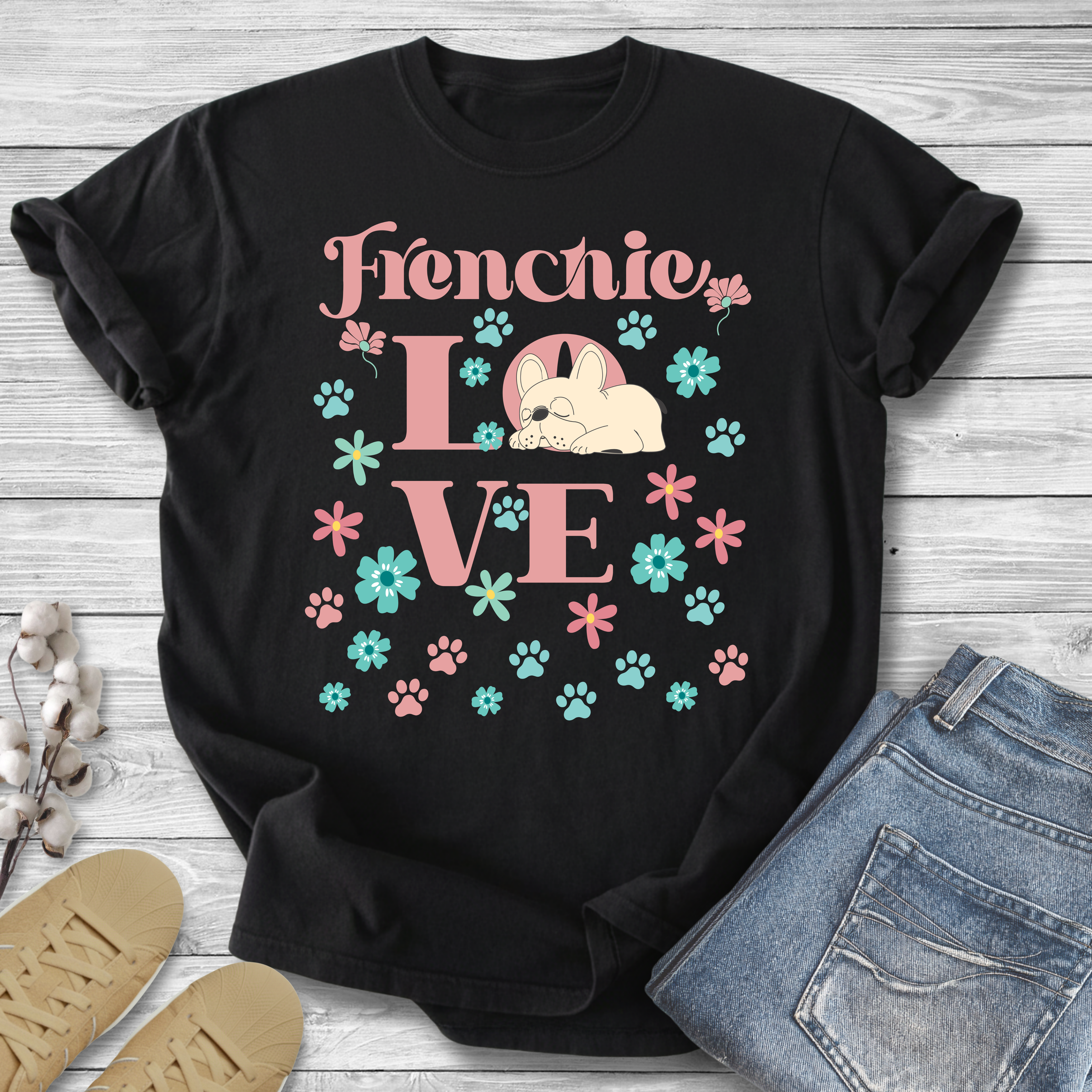 Frenchie Love Retro T-Shirt — French Bulldog Dog Lover Tee