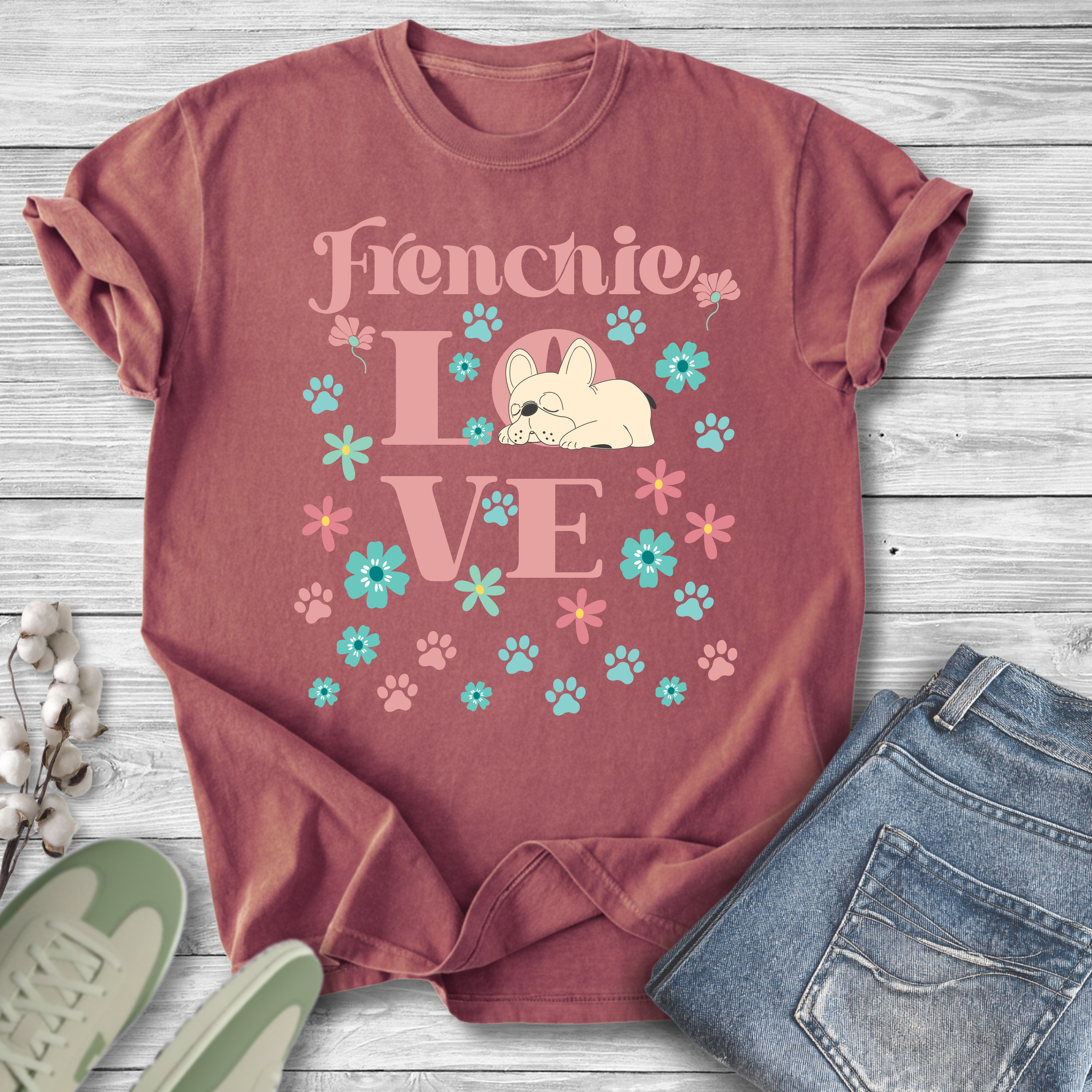 Frenchie Love Retro T-Shirt — French Bulldog Dog Lover Tee