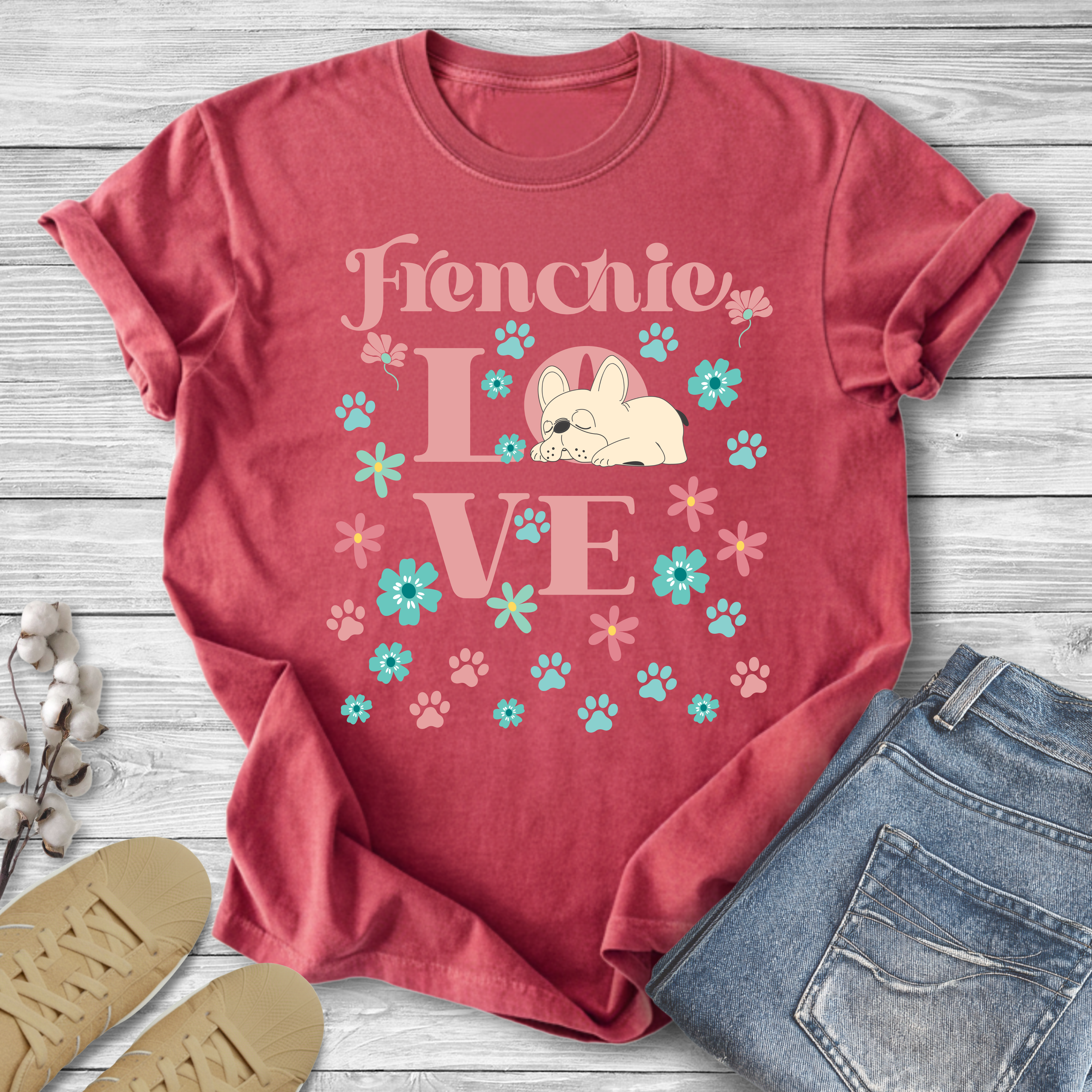 Frenchie Love Retro T-Shirt — French Bulldog Dog Lover Tee