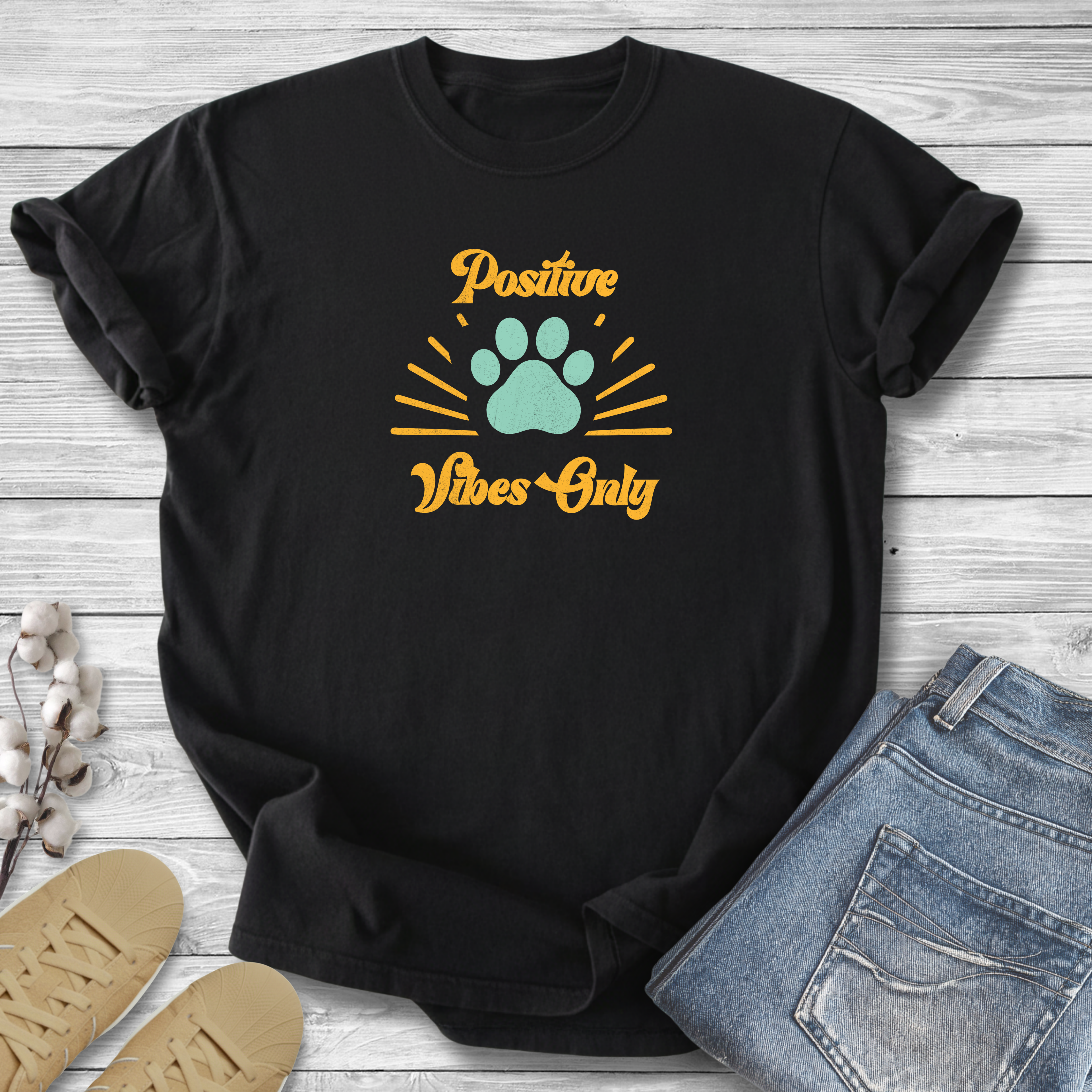Positive Vibes Pet Lover T-Shirt — Retro Dog & Cat Tee