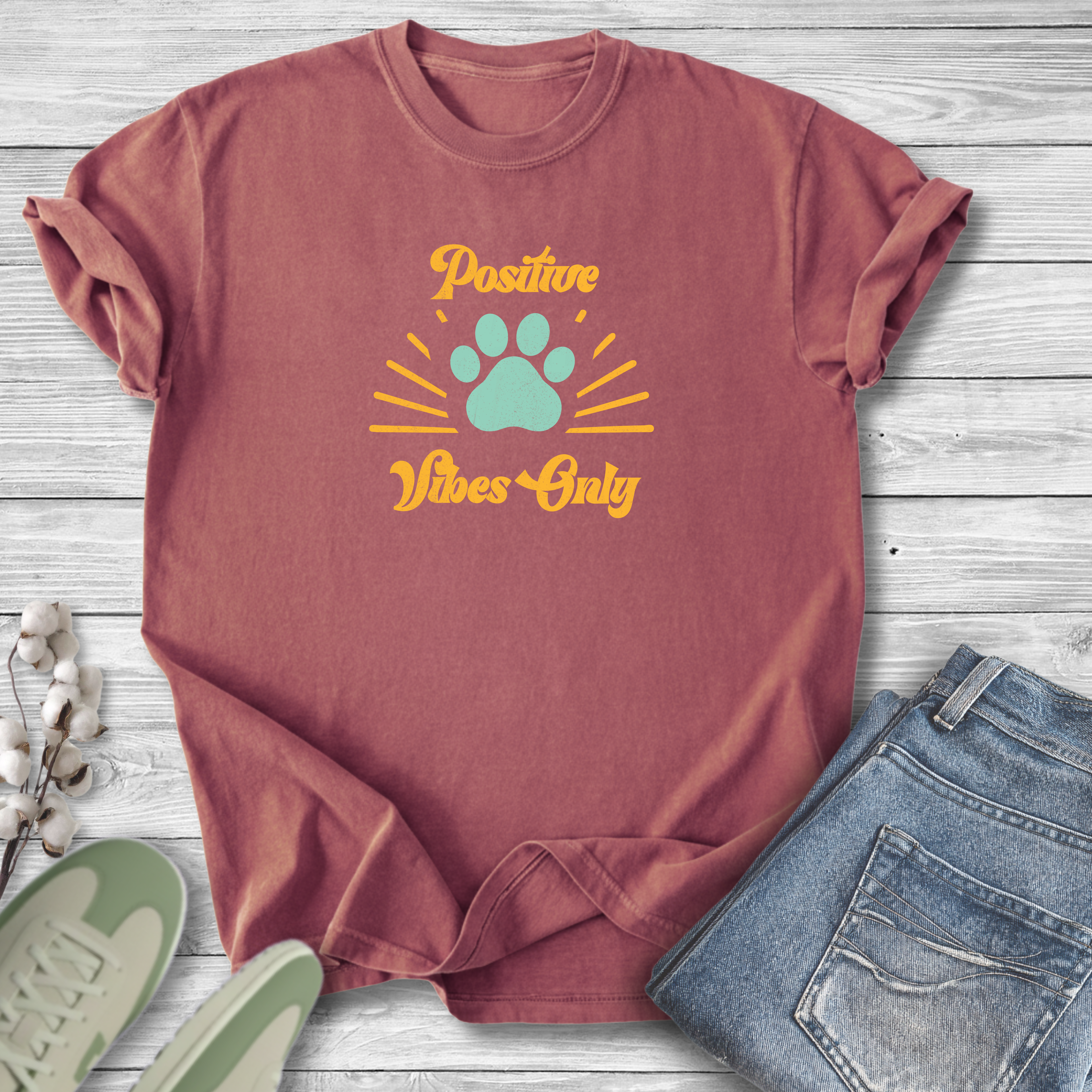 Positive Vibes Pet Lover T-Shirt — Retro Dog & Cat Tee