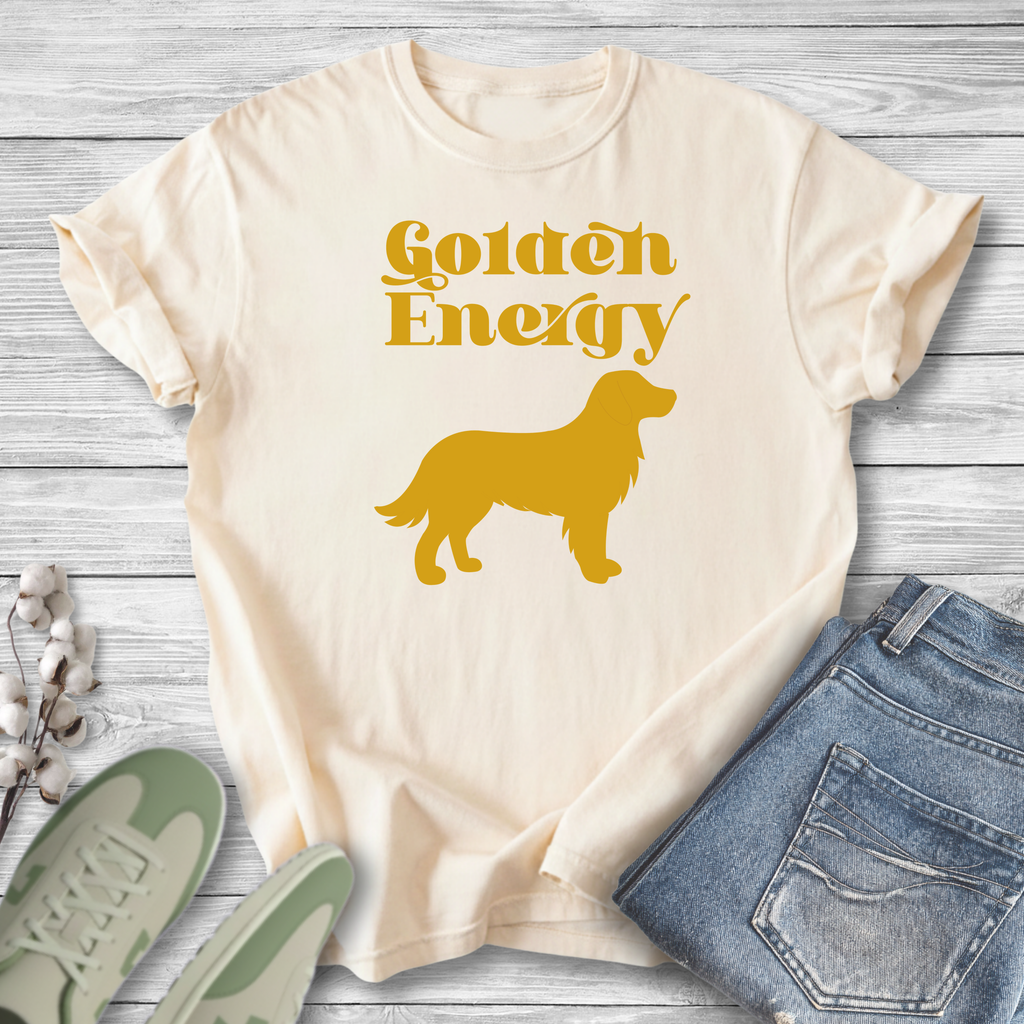 Golden Retriever Pet Lover T-Shirt — "Golden Energy" Non-distressed Graphic