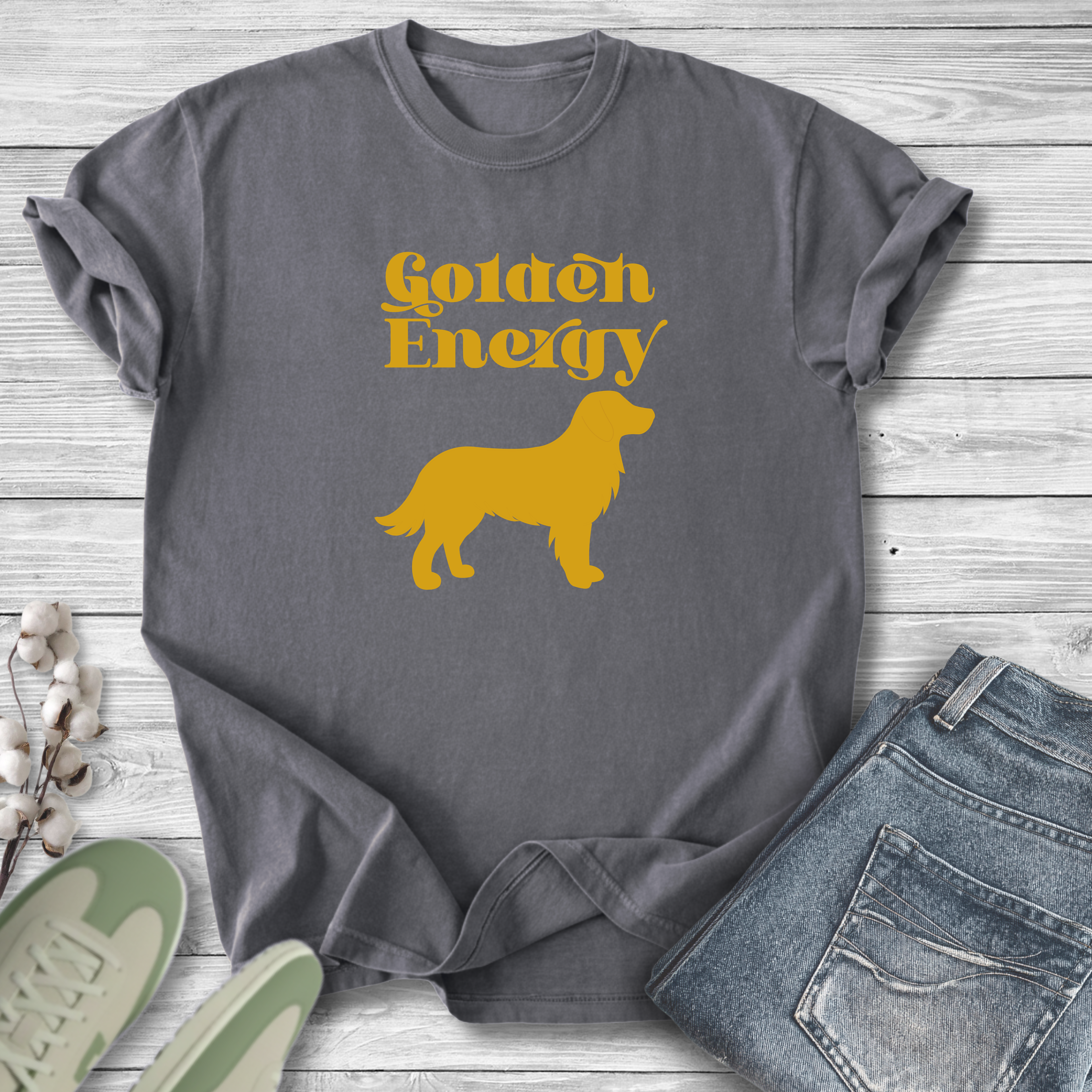Golden Retriever Pet Lover T-Shirt — "Golden Energy" Non-distressed Graphic