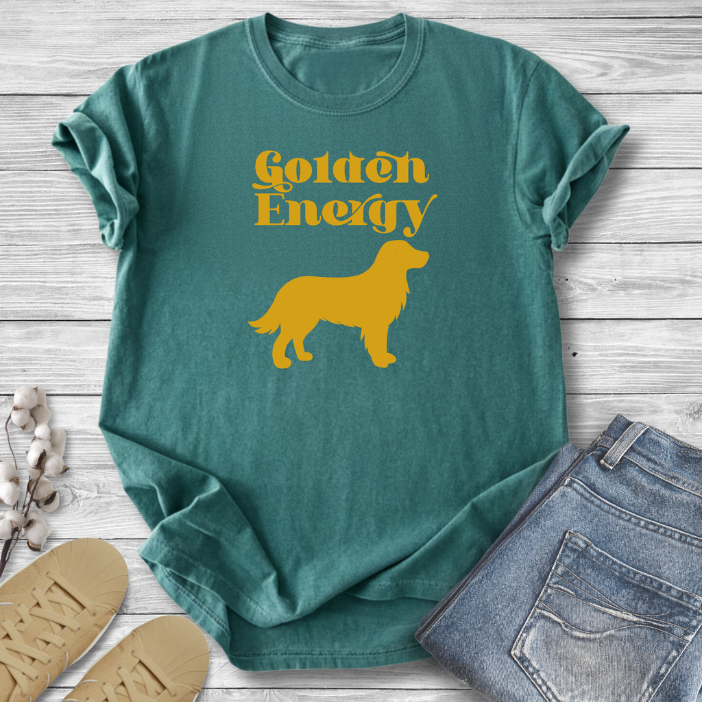 Golden Retriever Pet Lover T-Shirt — "Golden Energy" Non-distressed Graphic