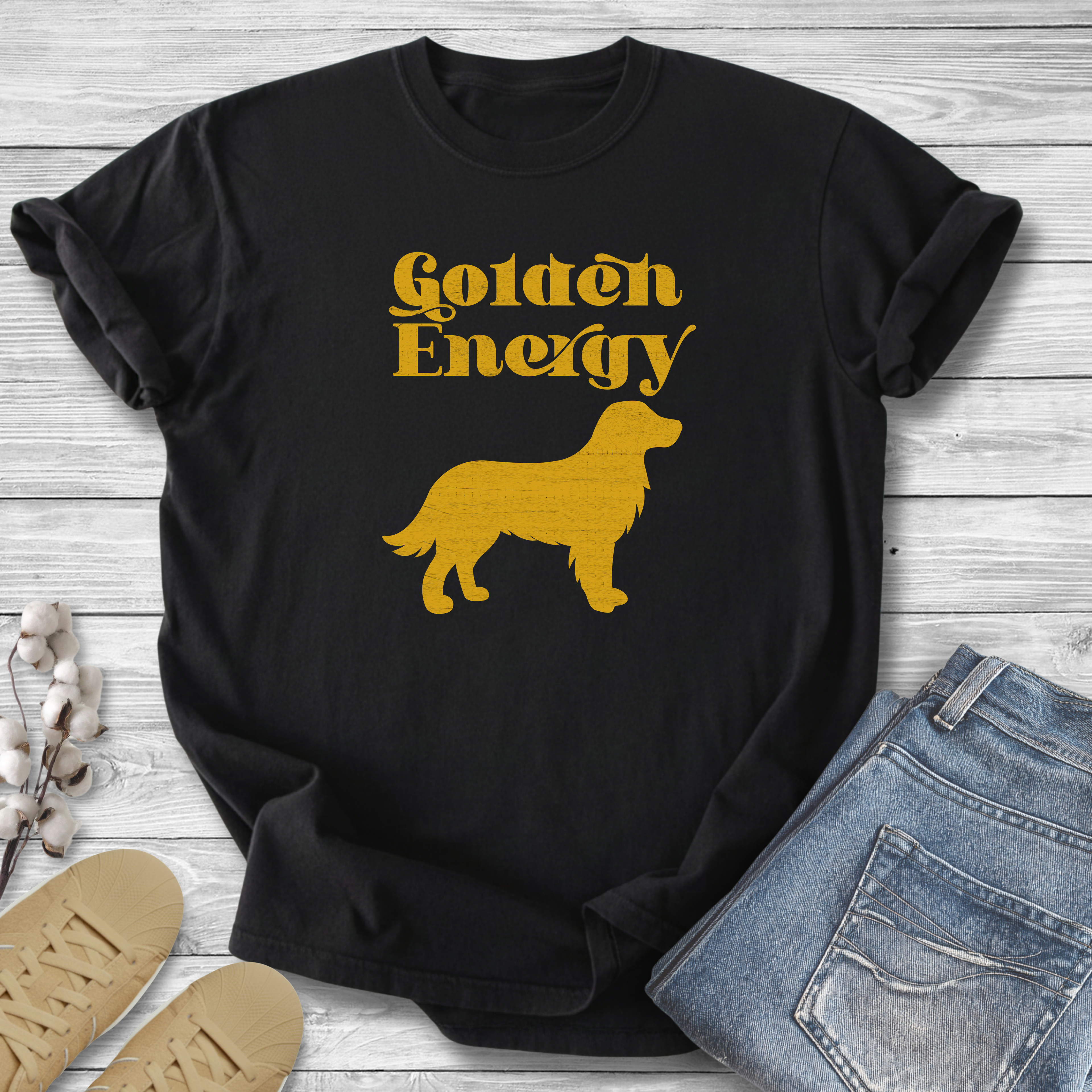 Golden Retriever Retro Pet Lover T-Shirt — "Golden Energy" Distressed Graphic