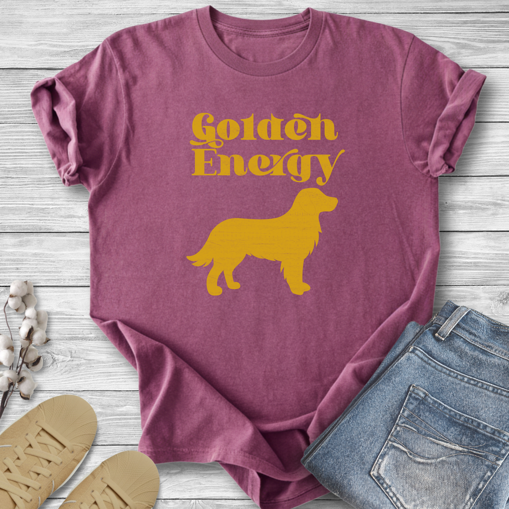 Golden Retriever Retro Pet Lover T-Shirt — "Golden Energy" Distressed Graphic