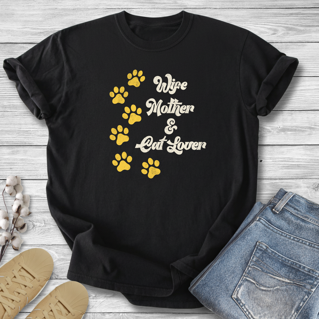 Wife, Mother & Cat Lover Retro Graphic T-Shirt