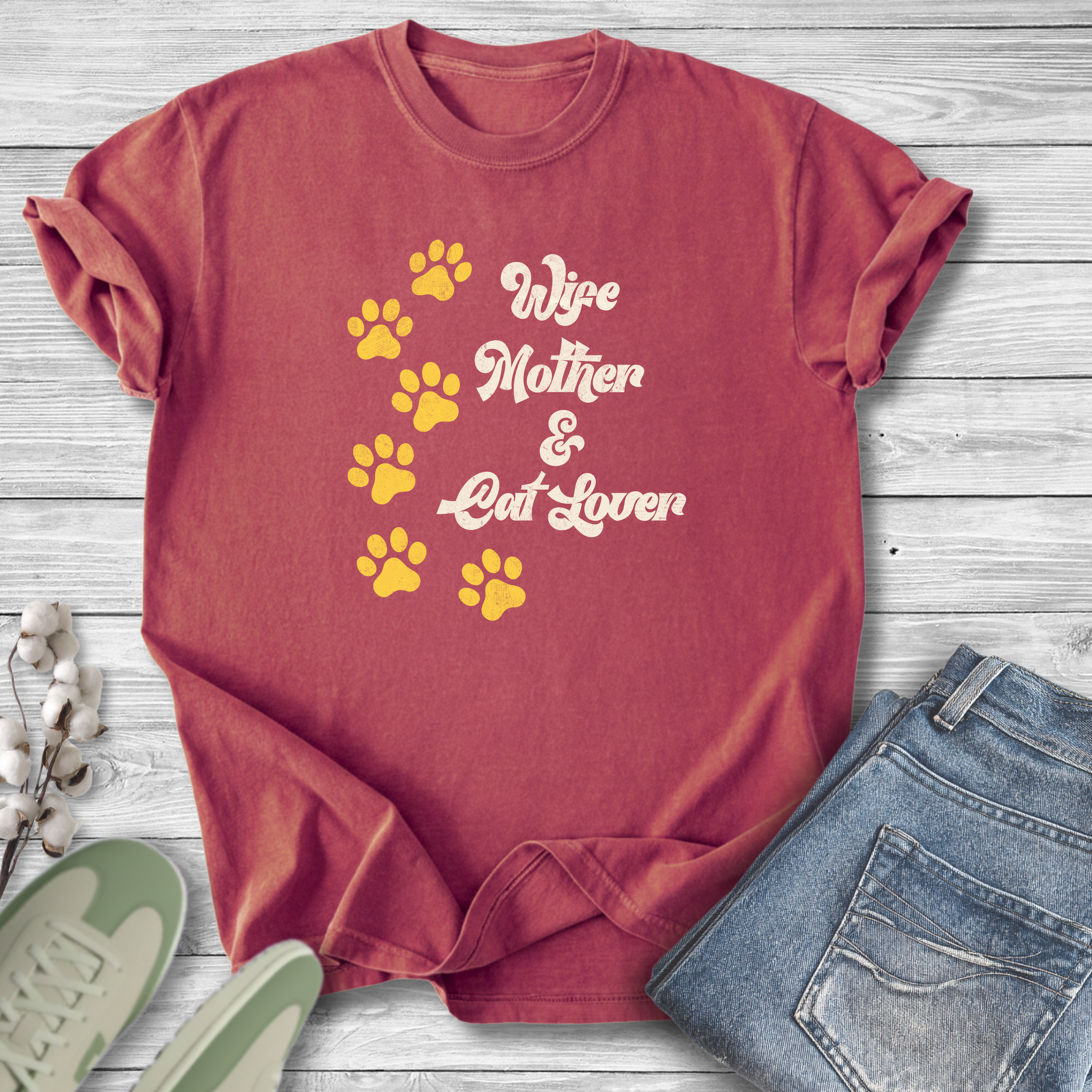 Wife, Mother & Cat Lover Retro Graphic T-Shirt