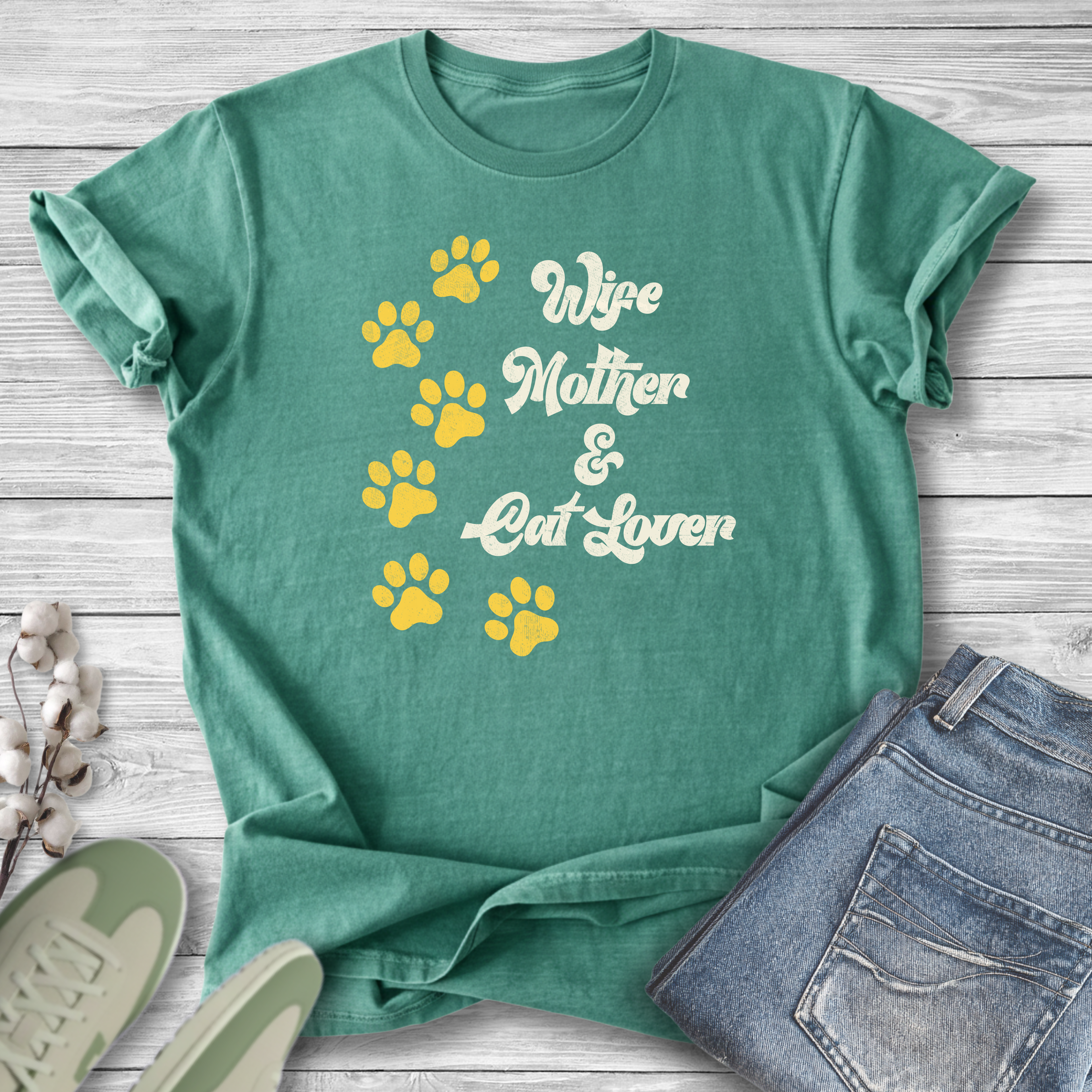 Wife, Mother & Cat Lover Retro Graphic T-Shirt