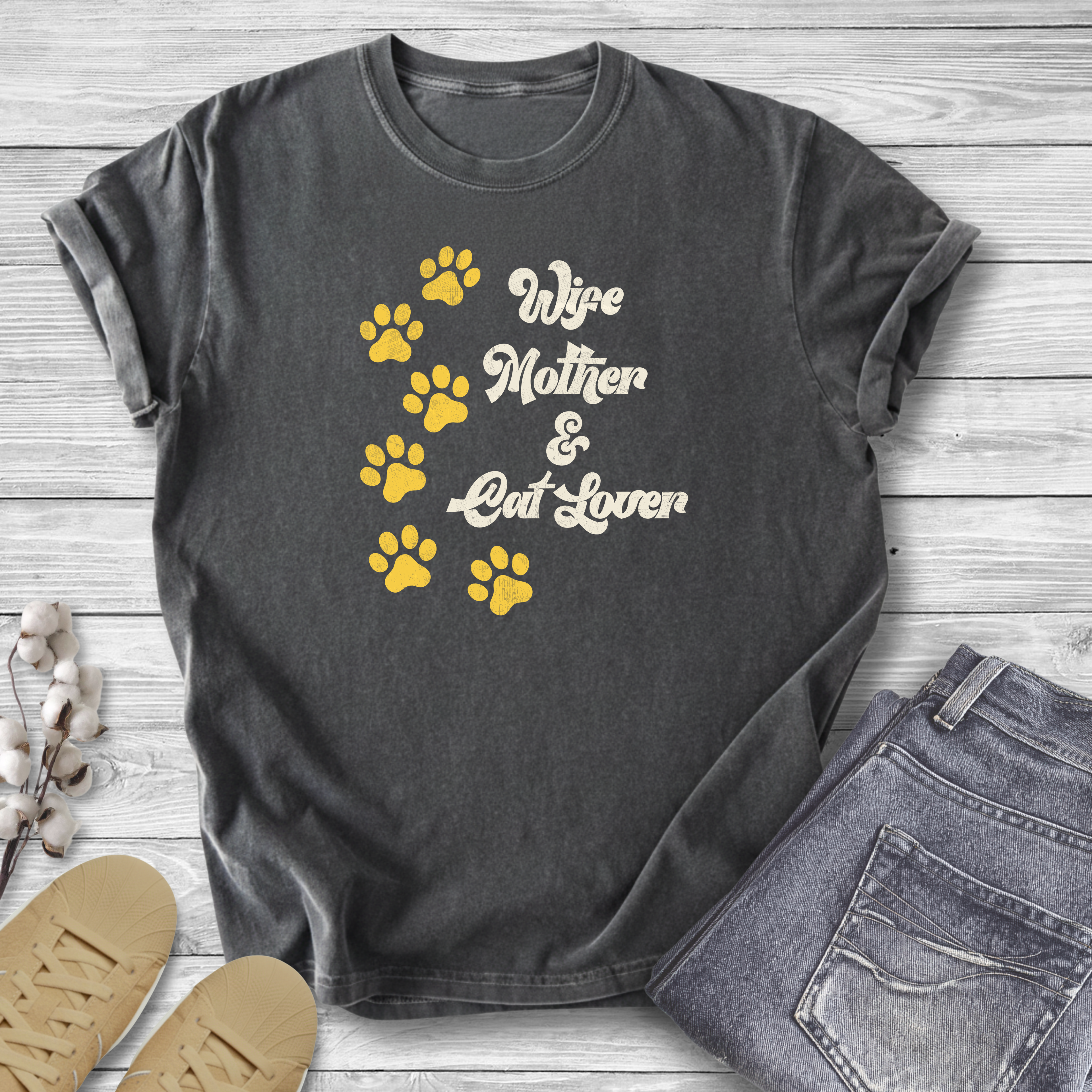Wife, Mother & Cat Lover Retro Graphic T-Shirt