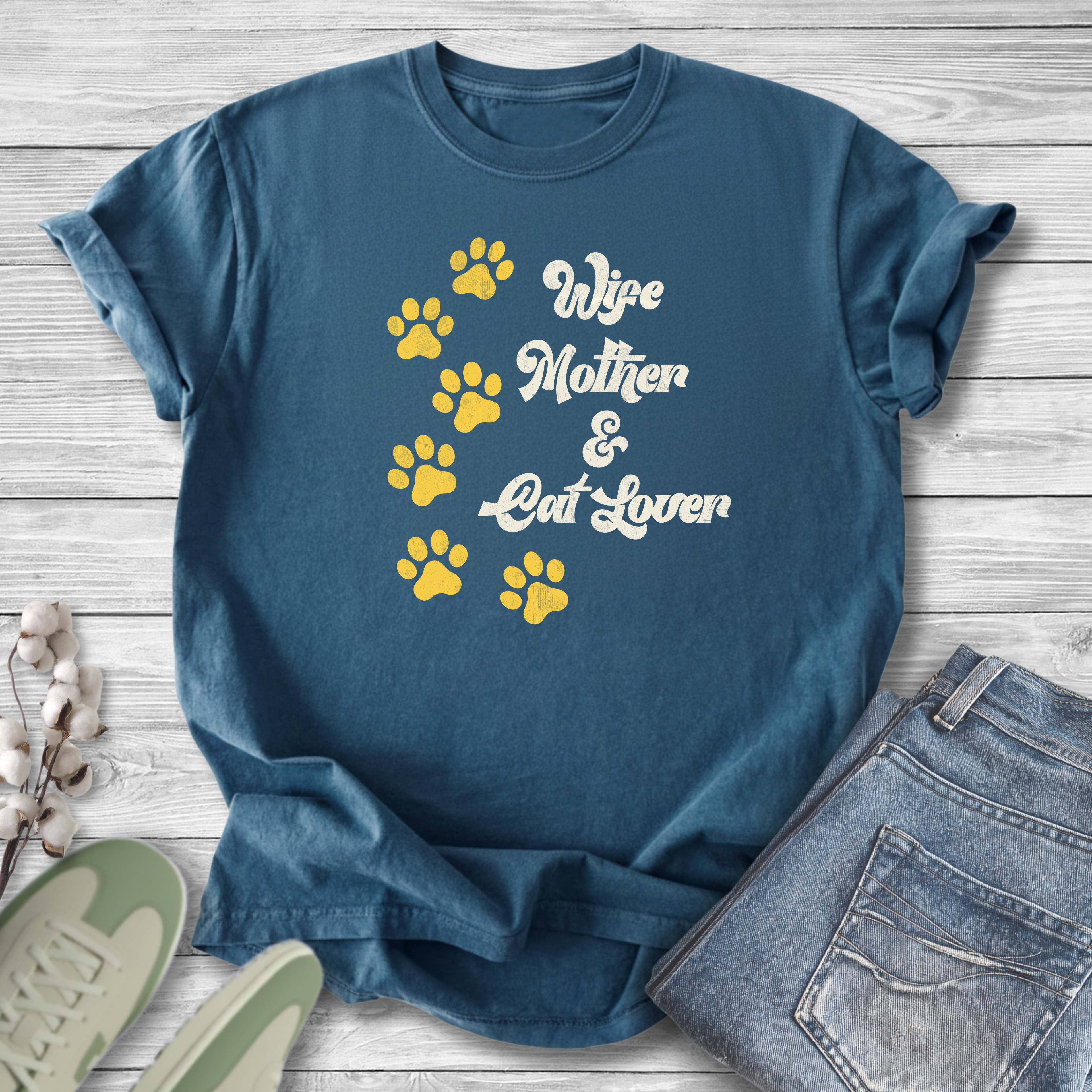 Wife, Mother & Cat Lover Retro Graphic T-Shirt