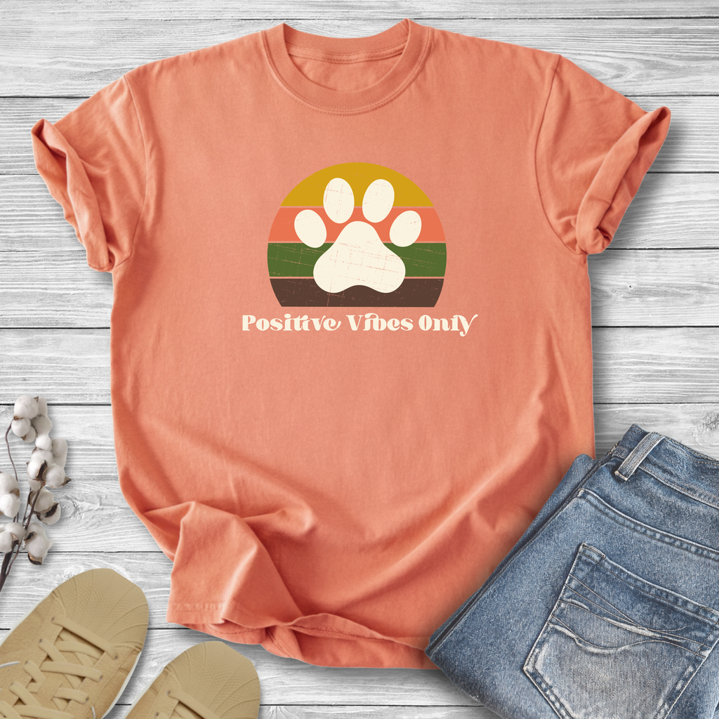 Positive Vibes Only Paw T-Shirt - Distress Graphic