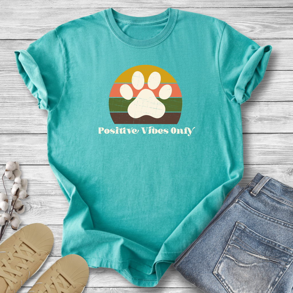 Positive Vibes Only Paw T-Shirt - Distress Graphic