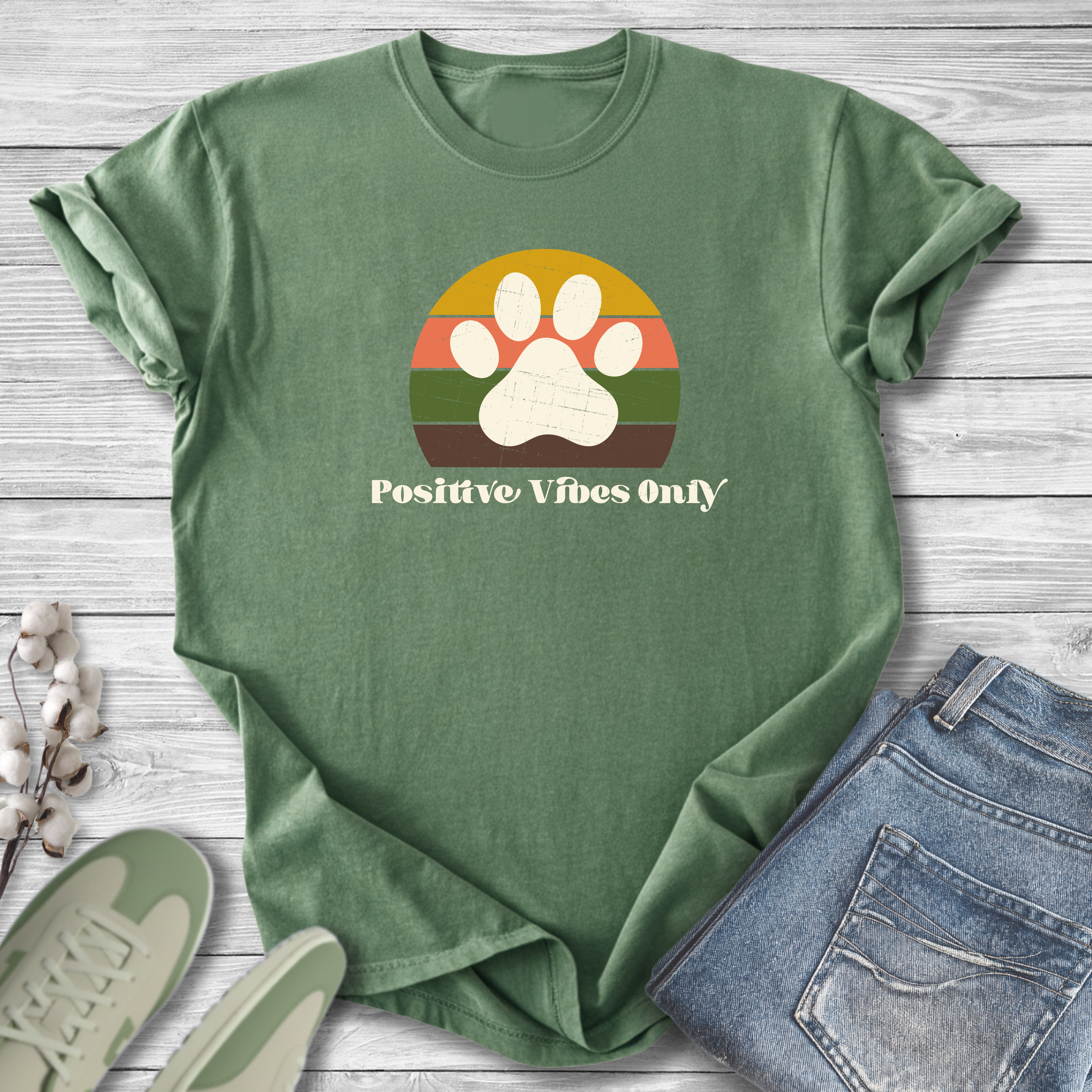 Positive Vibes Only Paw T-Shirt - Distress Graphic