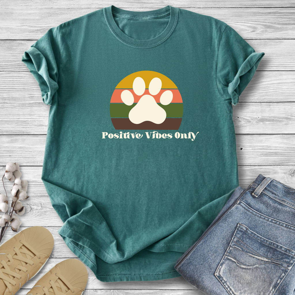 Positive Vibes Only Paw T-Shirt — Retro Pet Lover Tee